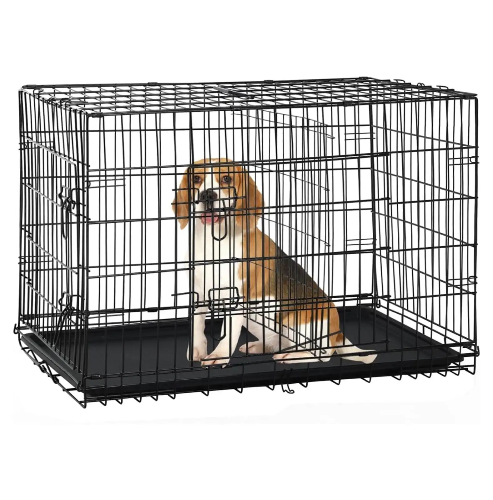 30 Inch Medium Dog Crate. Dog Kennel Metal Wire Folding Dog Crates for Medium Dogs. Dog Cage with Double-Door. Divider Panel. Locks. Trays. Wire Crates for Dogs(30 in. Black)