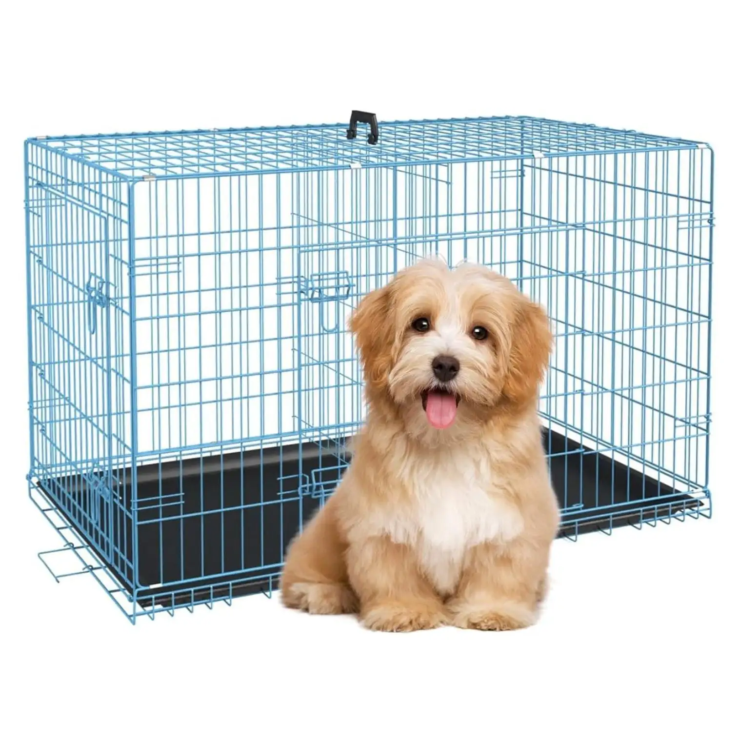 30 Inch Medium Dog Crate. Dog Kennel Metal Wire Folding Dog Crates for Medium Dogs. Dog Cage with Double-Door. Divider Panel. Locks. Trays. Wire Crates for Dogs(30 in. Blue)