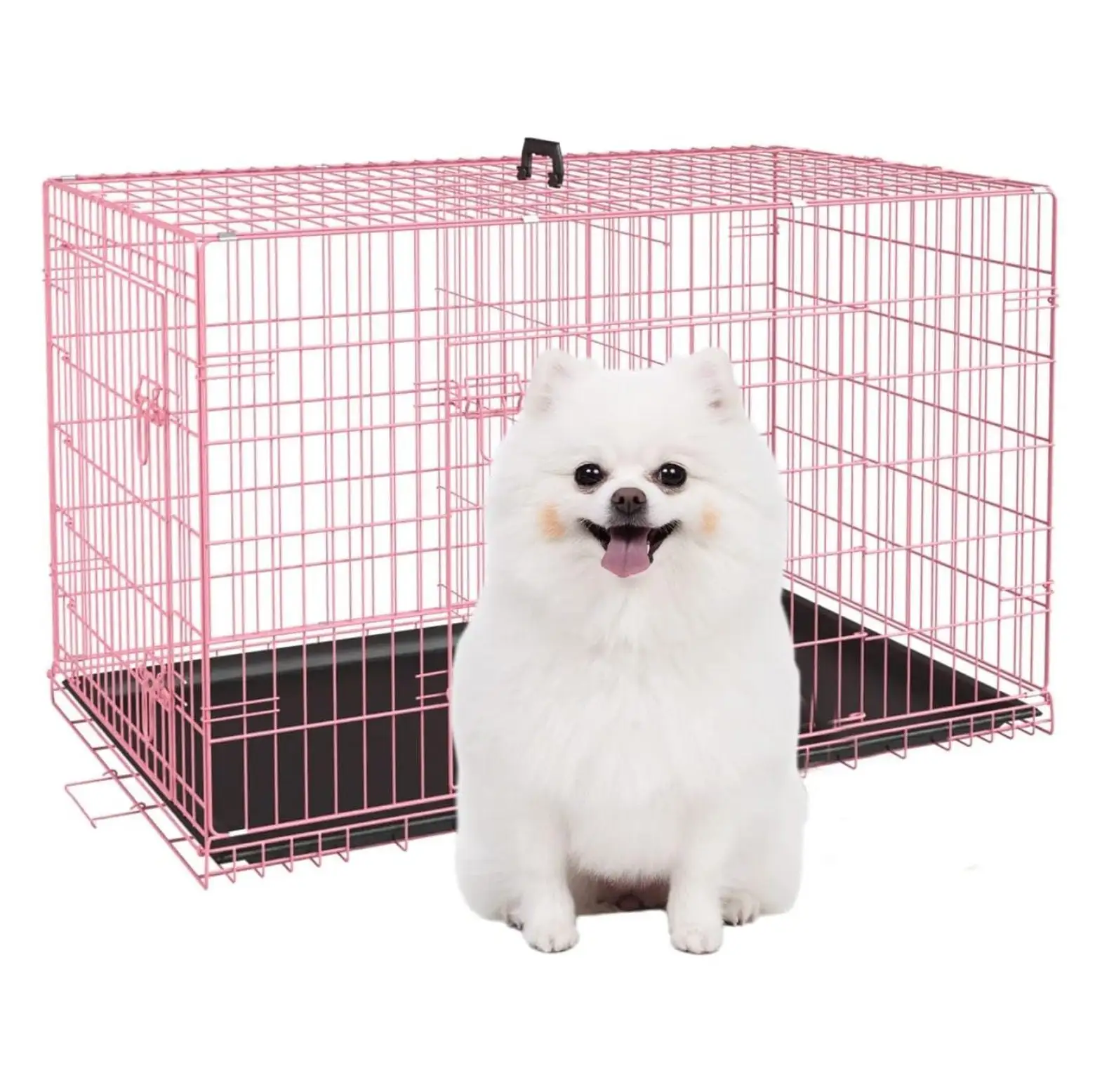 30 Inch Medium Dog Crate. Dog Kennel Metal Wire Folding Dog Crates for Medium Dogs. Dog Cage with Double-Door. Divider Panel. Locks. Trays. Wire Crates for Dogs(30 in. )