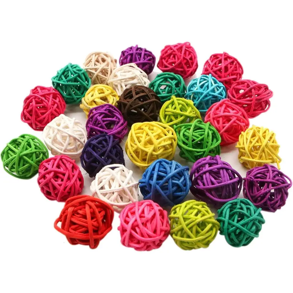 30 Pack Birds Toy Rattan Toy Balls Birdsor Parrot Budgie Parakeet Chewing Toys Pet Bird Chew Toy Table Wedding Party Decorative Crafts Hanging DIY Accessories