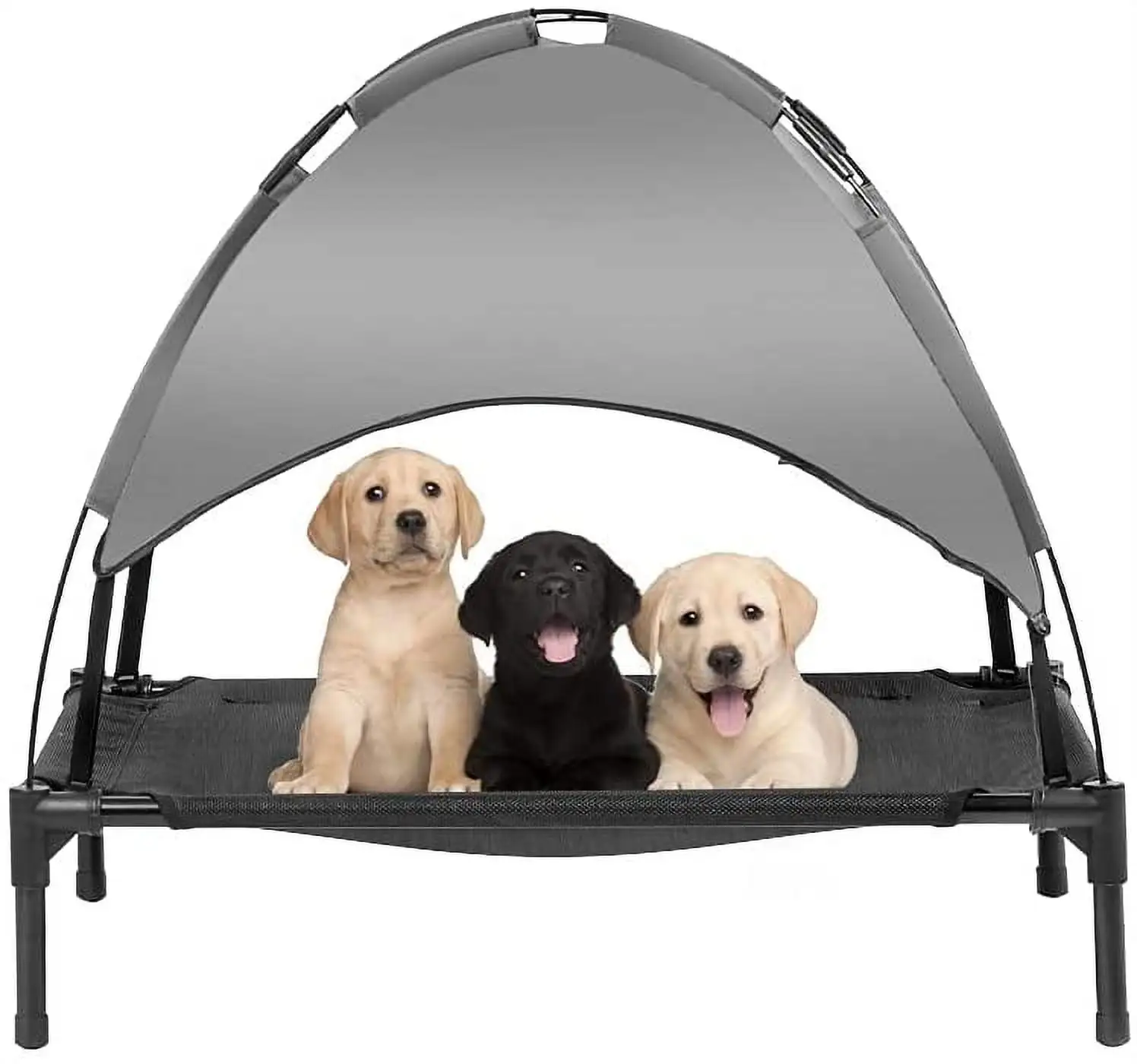 31 Elevated Outdoor Dog Bed with Canopy. Cooling Raised Pet Cot with Removable Sunshade for Camping. Deluxe 600D PVC with 2x1 Textilene with Carrying Bag