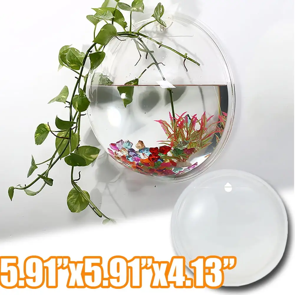 Travelwant Creative Acrylic Hanging Wall Mounted Fish Tank. Hanging Bowl For Water Plants. Wall Fish Bubble Tank. Hydroponic Air Plant Flower Pot. Mini Aquarium Planter. Home Decor