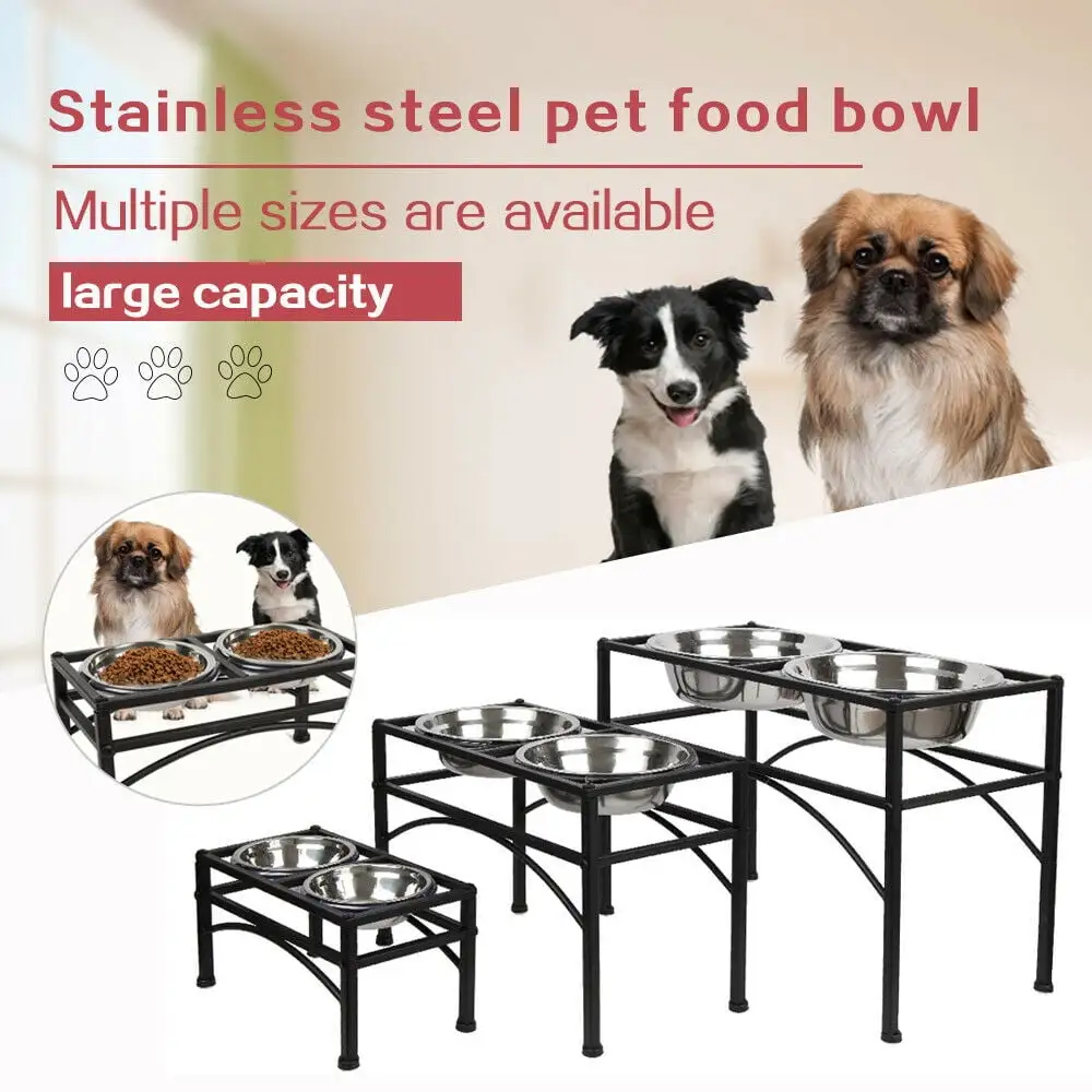 Funkeen Pet Bowls for Dogs and Cats Elevated Iron Dog Cat Pet Food and Water Feeder Stand with 2 Stainless Steel Bowls and Anti Slip Feet for Small Medium Large Dogs