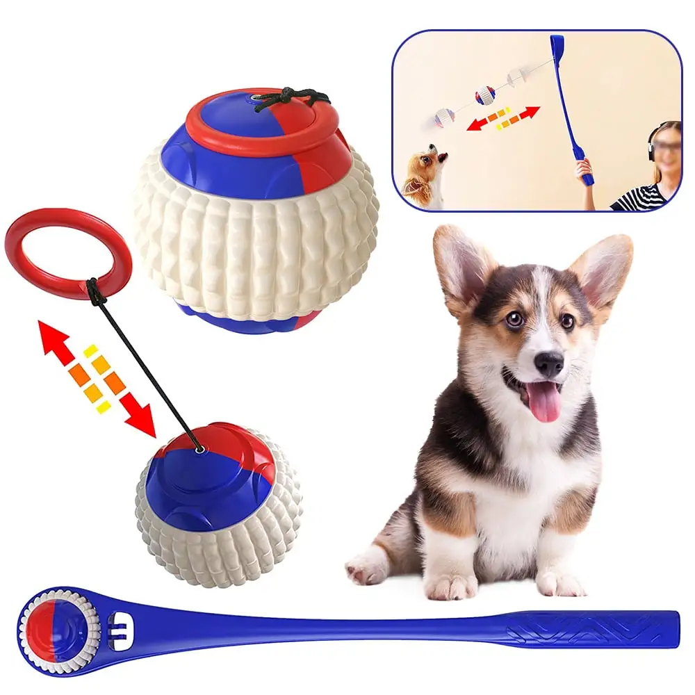 HAOAN Dogs Teething Cleaning Molar Ball Telescopic Rope Easily Throw The Ball with Your Hands Chuck Sport Traning Balls Launcher Toy Pet Toys