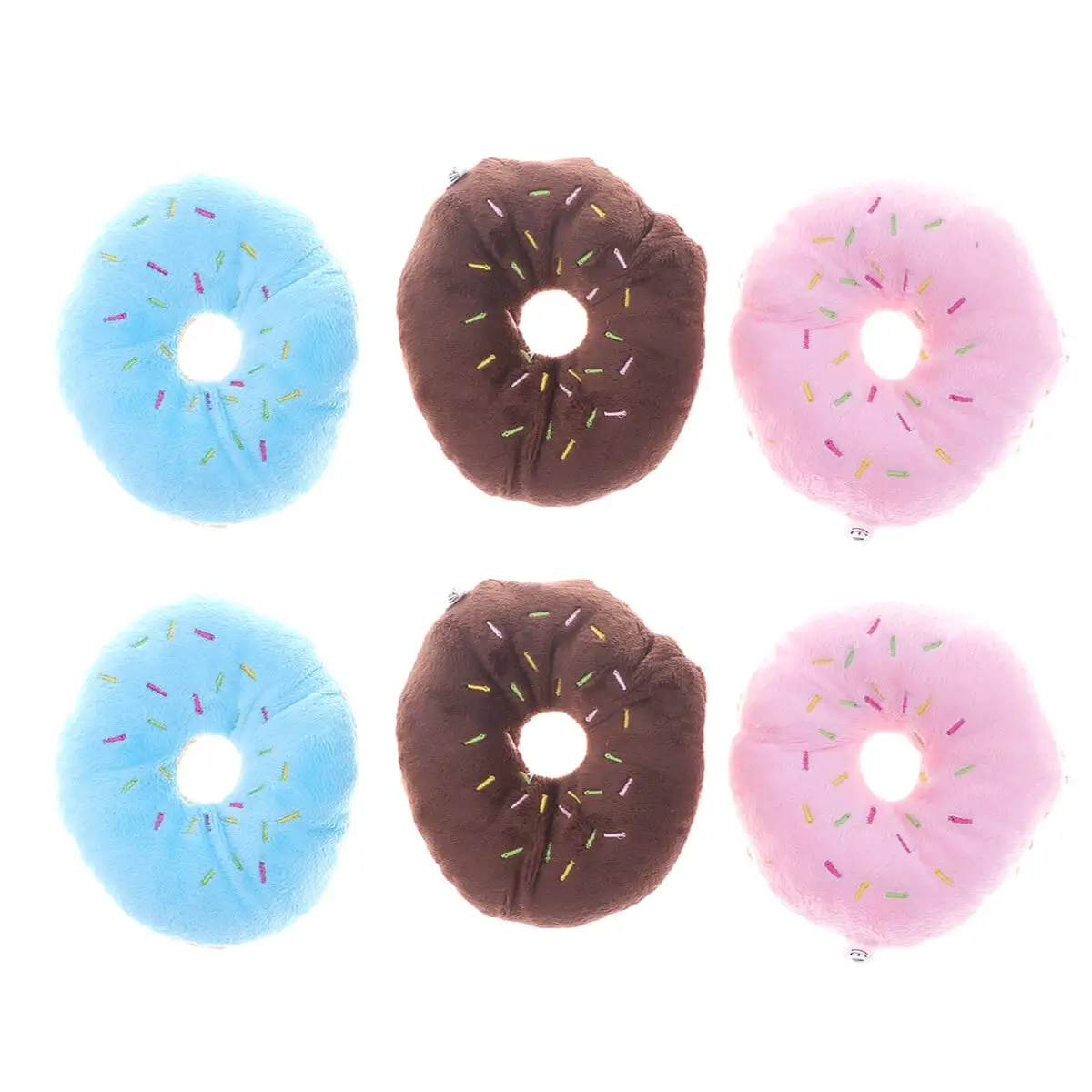 12pcs Dog Chew Toy Plush Donut Shaped Squeaky Squeaking Sound Toy Plush Pet Puppy Toys Pets Bite Chewing Puppy Dog Toy (Coffee + Strawberry + Blue Each 4pcs)