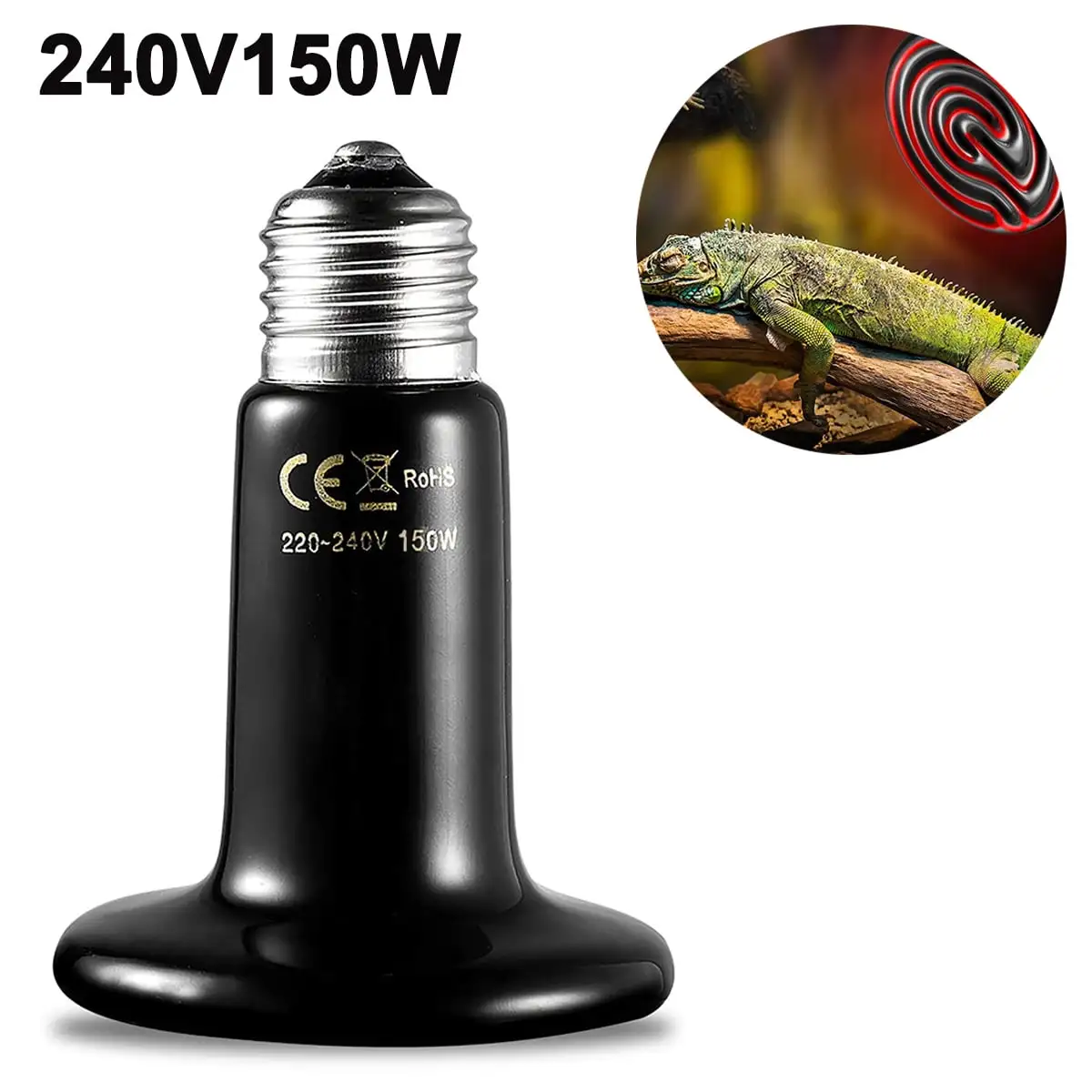 Ceramic Heat Lamp Bulb Infrared Reptile Heat Emitter Heater Lamps Bulbs for Pet Brooder Coop Chicken Lizard Bearded Dragon Turtle Snake Aquarium - No Light Emitted No Harm