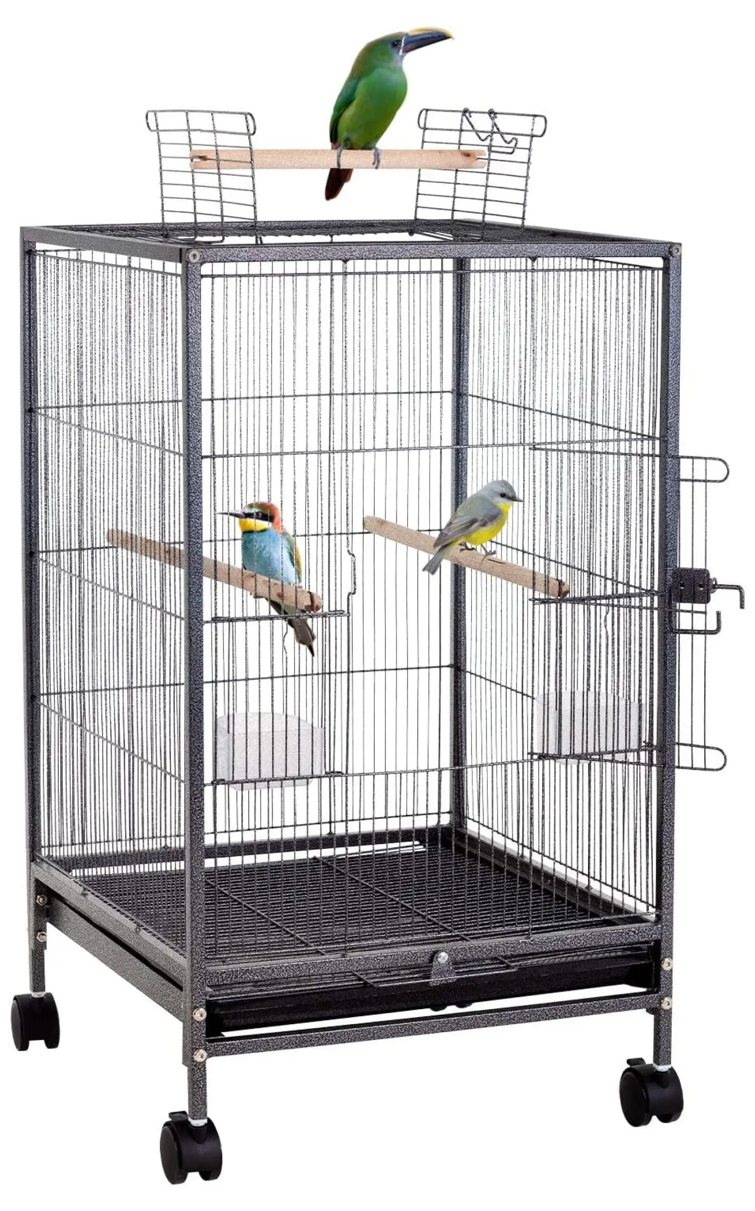 35-inch Wrought Iron Flight Cage for Cockatiels Parakeets Pigeons Parrot Lovebird with Rolling Stand Playground