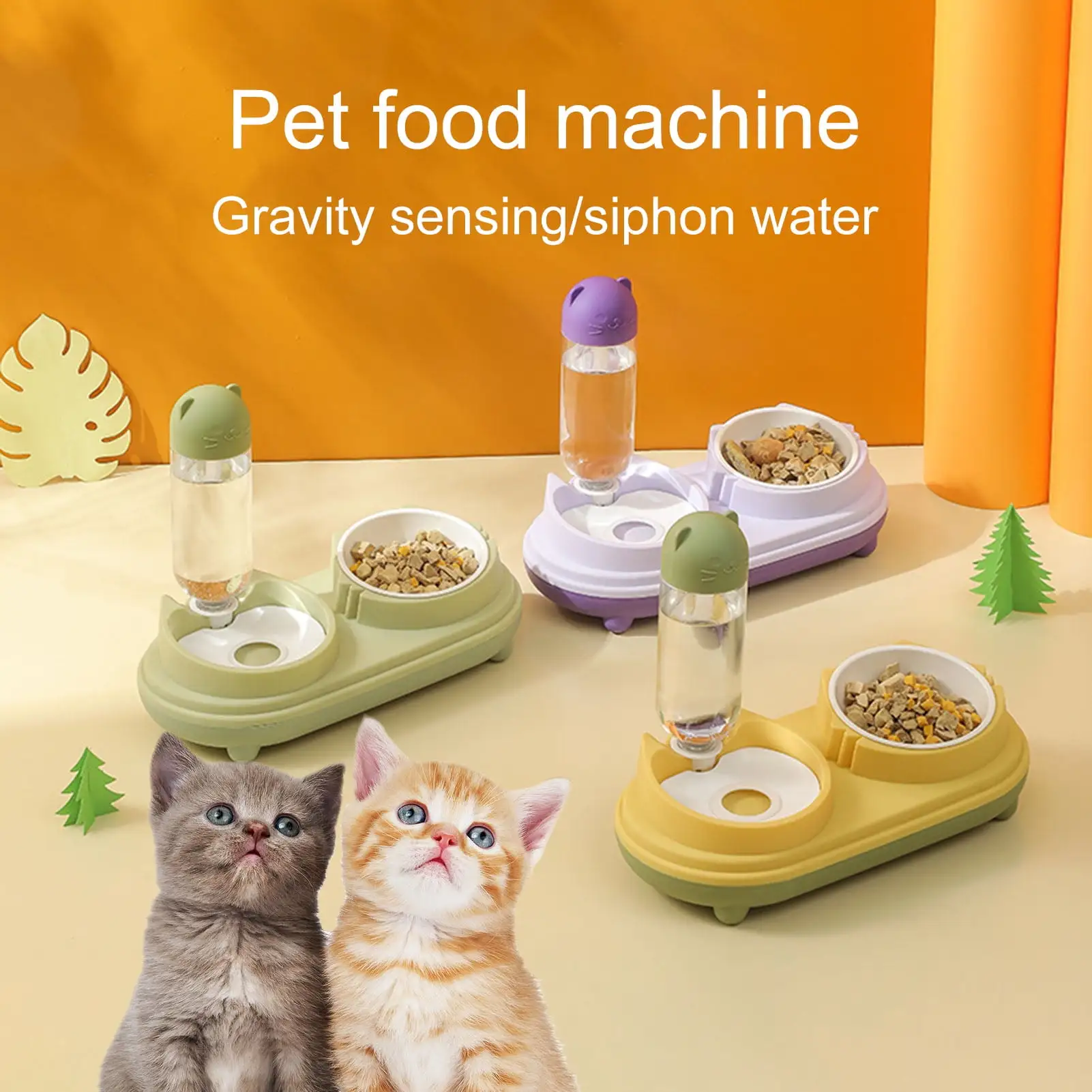 Kripyery Automatic Pet Feeder Dog Water Fountain Double Bowl Design Dry Wet Separation Cat Food Dish Pet Supply