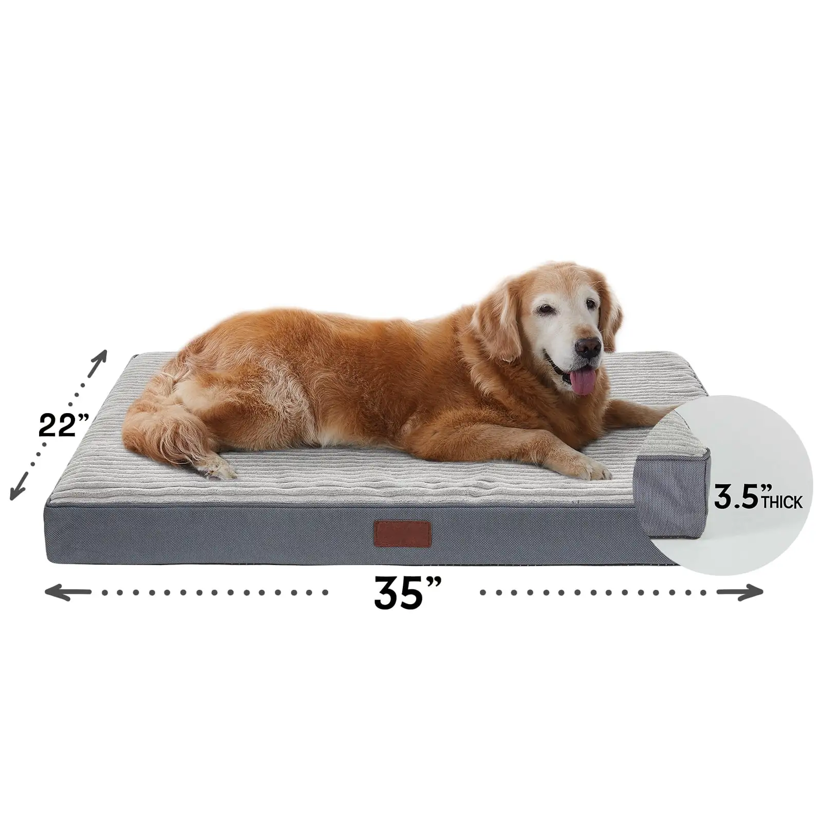 35in Gray Orthopedic Dog Bed For Large Dogs with Egg Crate Foam Support and Non-Slip Bottom. Waterproof and Machine Washable Removable Pet Bed Cover.L size(35x22x3.5)