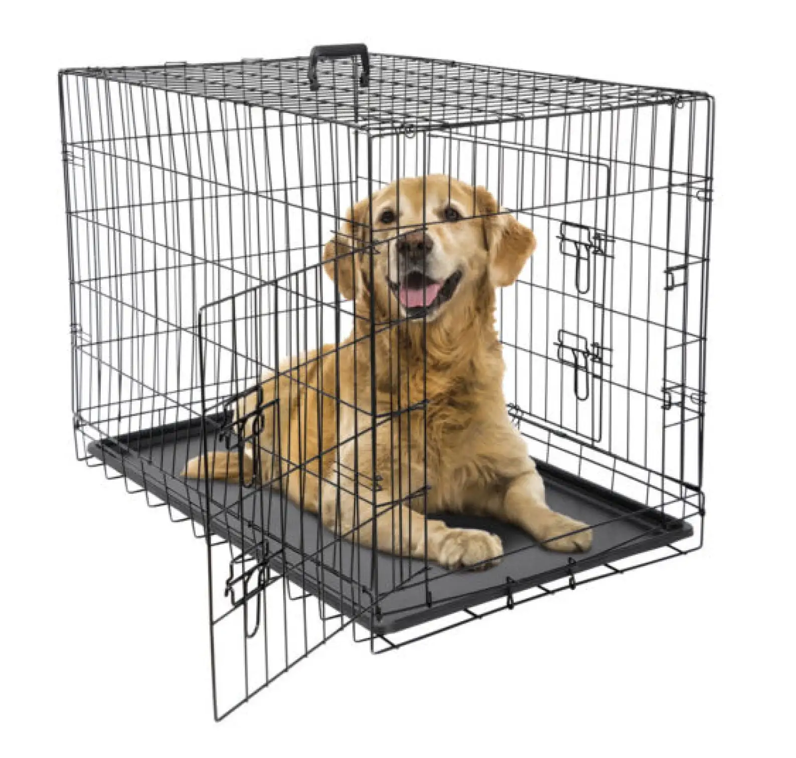 36 Dog Crate Kennel Folding Metal Pet Cage 2 Door With Tray Pan Black