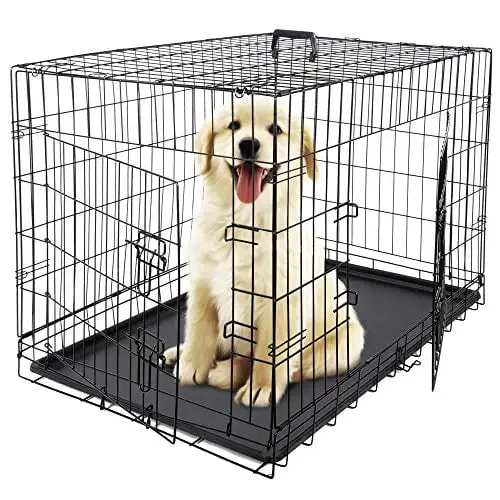 36-Inch Double Door Dog Crates Folding Metal Pet Kennel Wire Cage with Tray for Small Medium Large Sized Dogs. Indoor Outdoor Travel Use