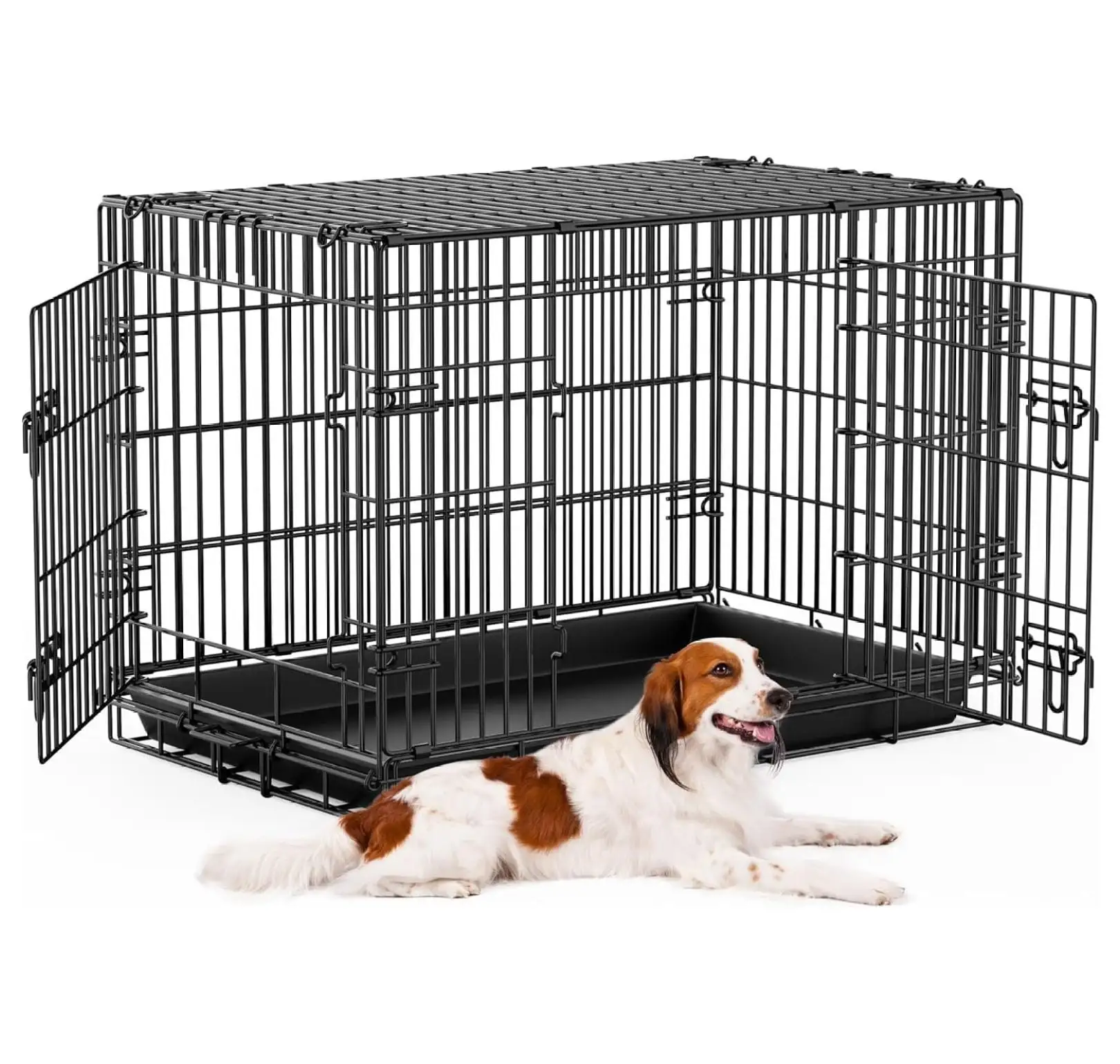 36 Inch Small Dog Crates.Pet Kennel Double Door for Small Puppy. Cat. Folding Animal Wire Metal Cage for Travel. Outdoor. Carry. Home with Tray. Handle