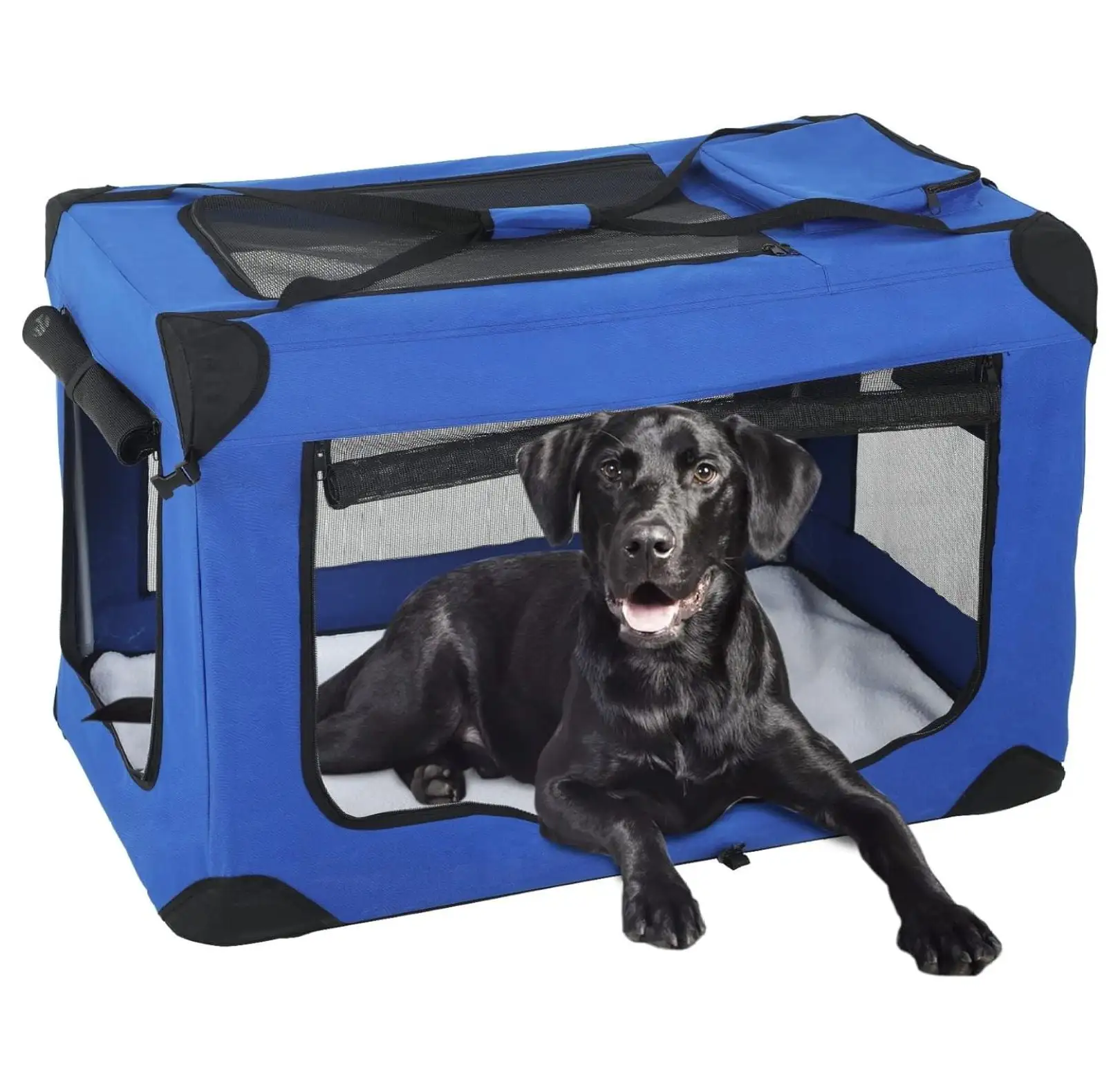 36 inch Collapsible Dog Crate for Medium Dogs. 3-Door Portable Folding Soft Dog Crate Dog Kennel Lightweight Foldable Travel Dog Crate with Mesh Windows for Indoor Outdoor Travel.Blue