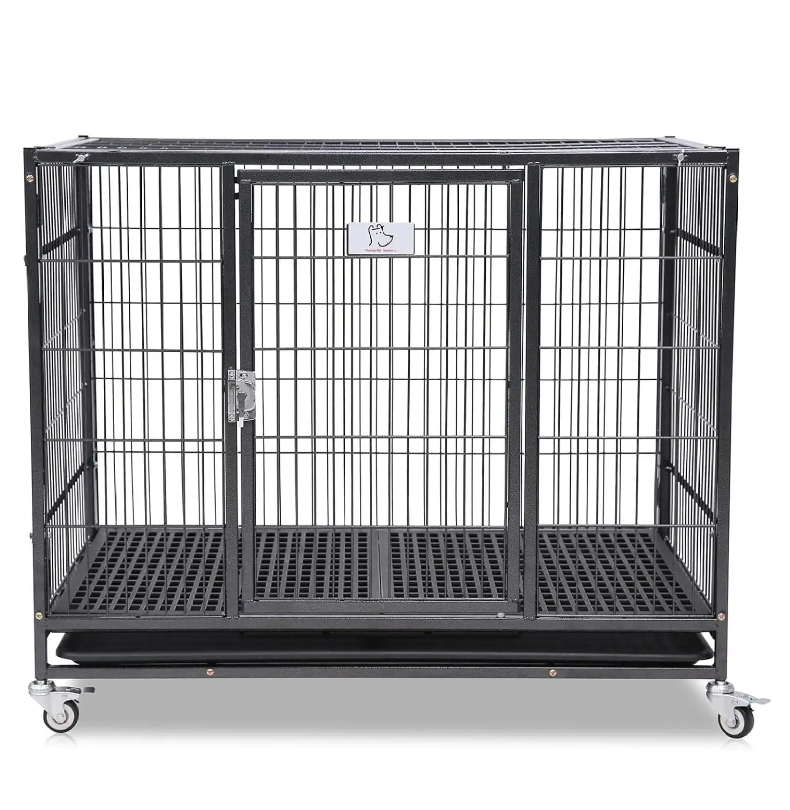 37 inch Stackable Open Top Heavy Duty Dog Crate Cage for Medium Dog with Wheels and Removable Tray