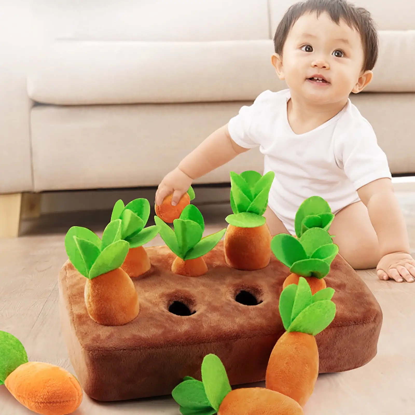 Herrnalise Dog Chew Toys New Carrot Farm Plush Toy with Sniffling Mat and Interactive Puzzle Snuffle Mat Featuring 8 Plush Carrot Toys - Promotes Natural Foraging and Plush Training for Pets