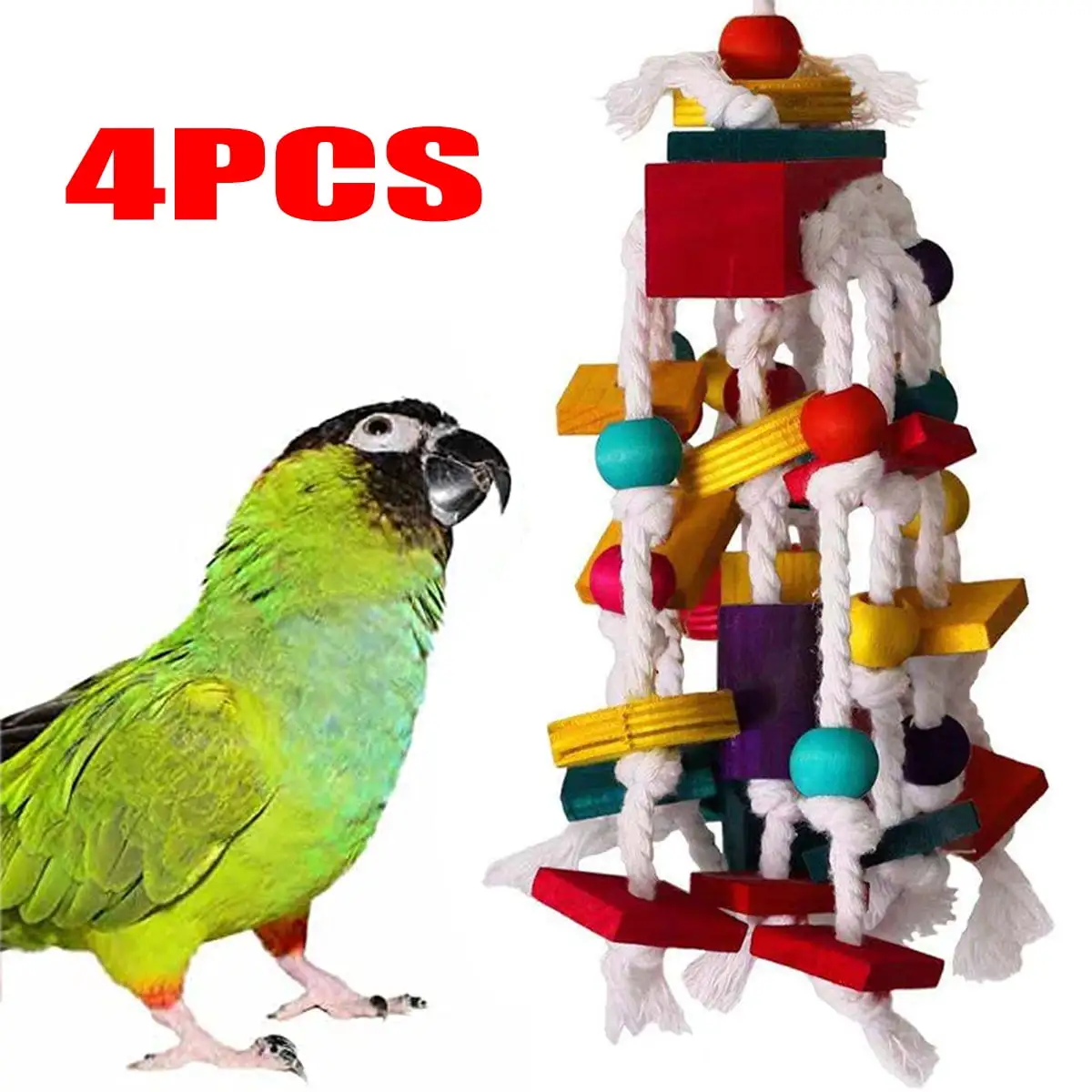 4Piece Big Bird Parrot Toy. Wooden Parrot Cage Bite Toy For Cockatoos. Macaws And African Greys