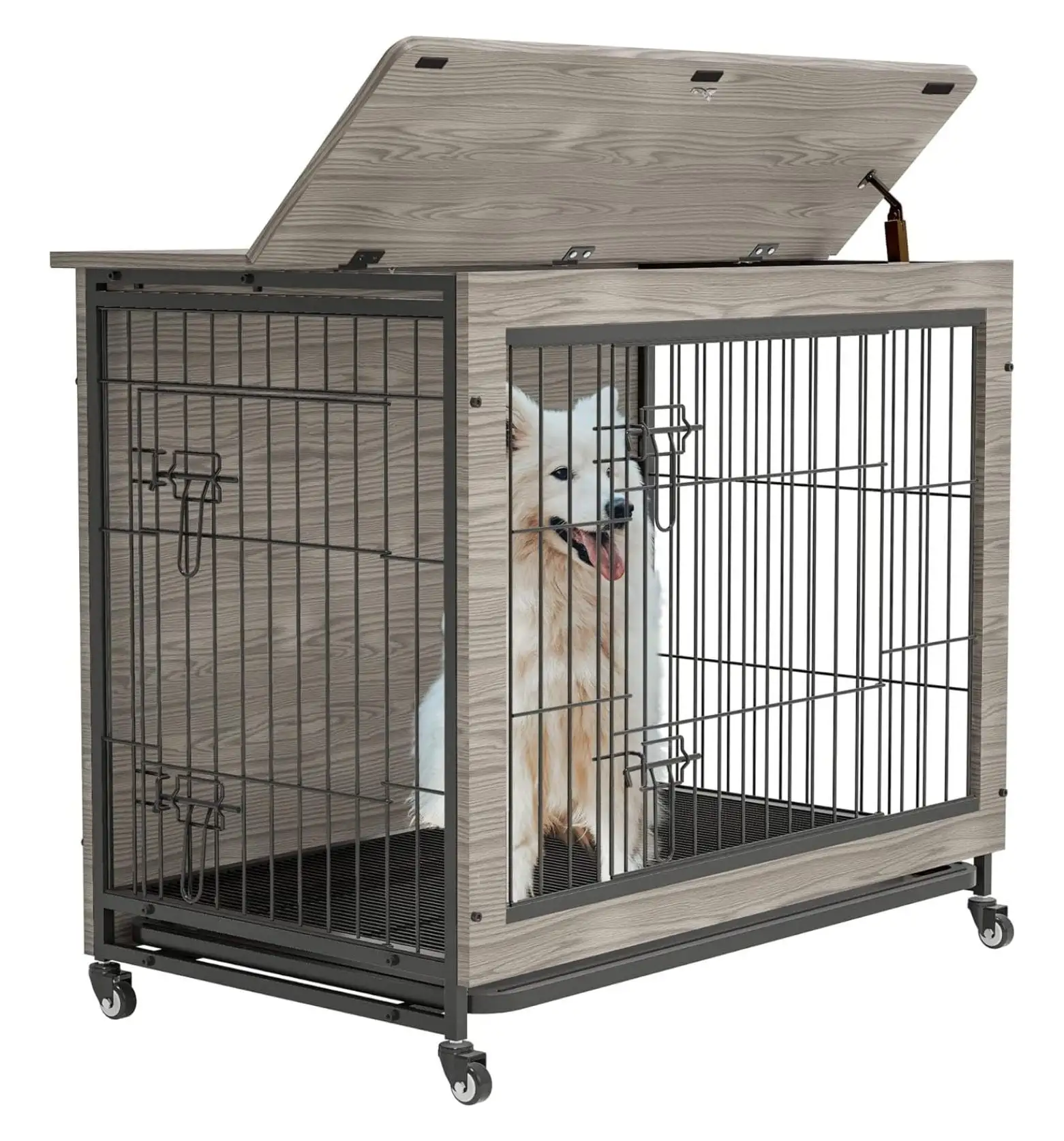 38.3 Dog Kennel Furniture. Medium Small Dog Crate Furniture. Dog Crate Table with Front Door& Side Door. Wooden Dog Cage Furniture with -Top Opening& Wheels. Modern Crates for Dogs Indoor