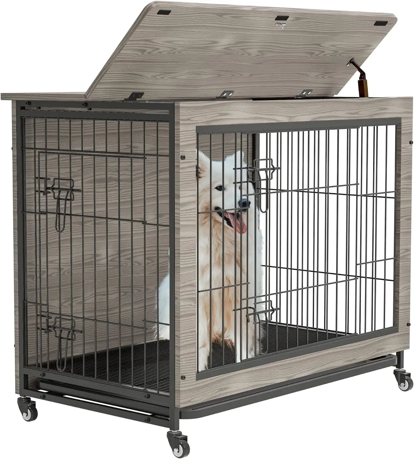 38 Inch Heavy-Duty Gray Dog Crate Furniture