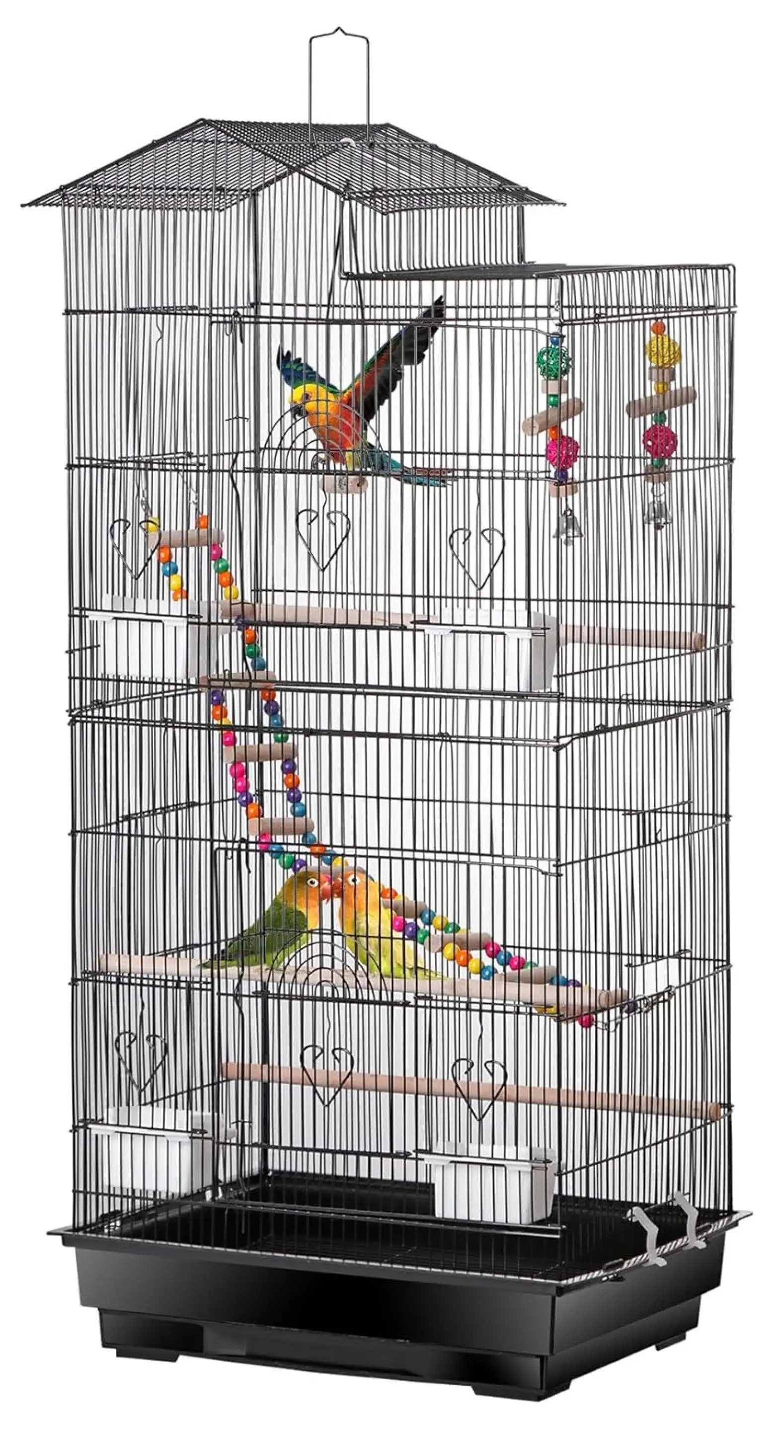 39-Inch Roof Top Cage Large Flight Parrot Cage w/Toys for Small Cockatiel Sun Conure Parakeet Finch Green Cheek Conure Budgie Lovebird