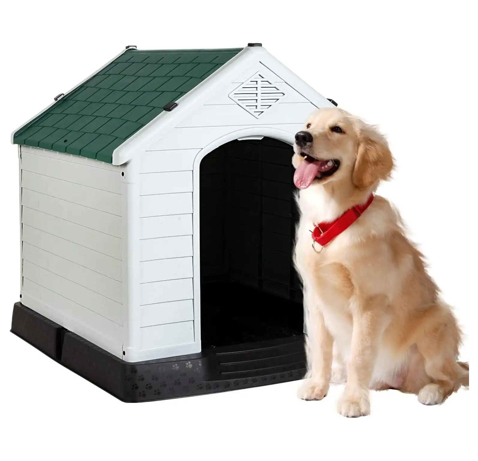 39Inch Large Dog House Insulated Kennel Durable Plastic Dog House for Small Medium Large Dogs Indoor Outdoor Weather & Water Resistant Pet Crate with and Elevated Floor.Green