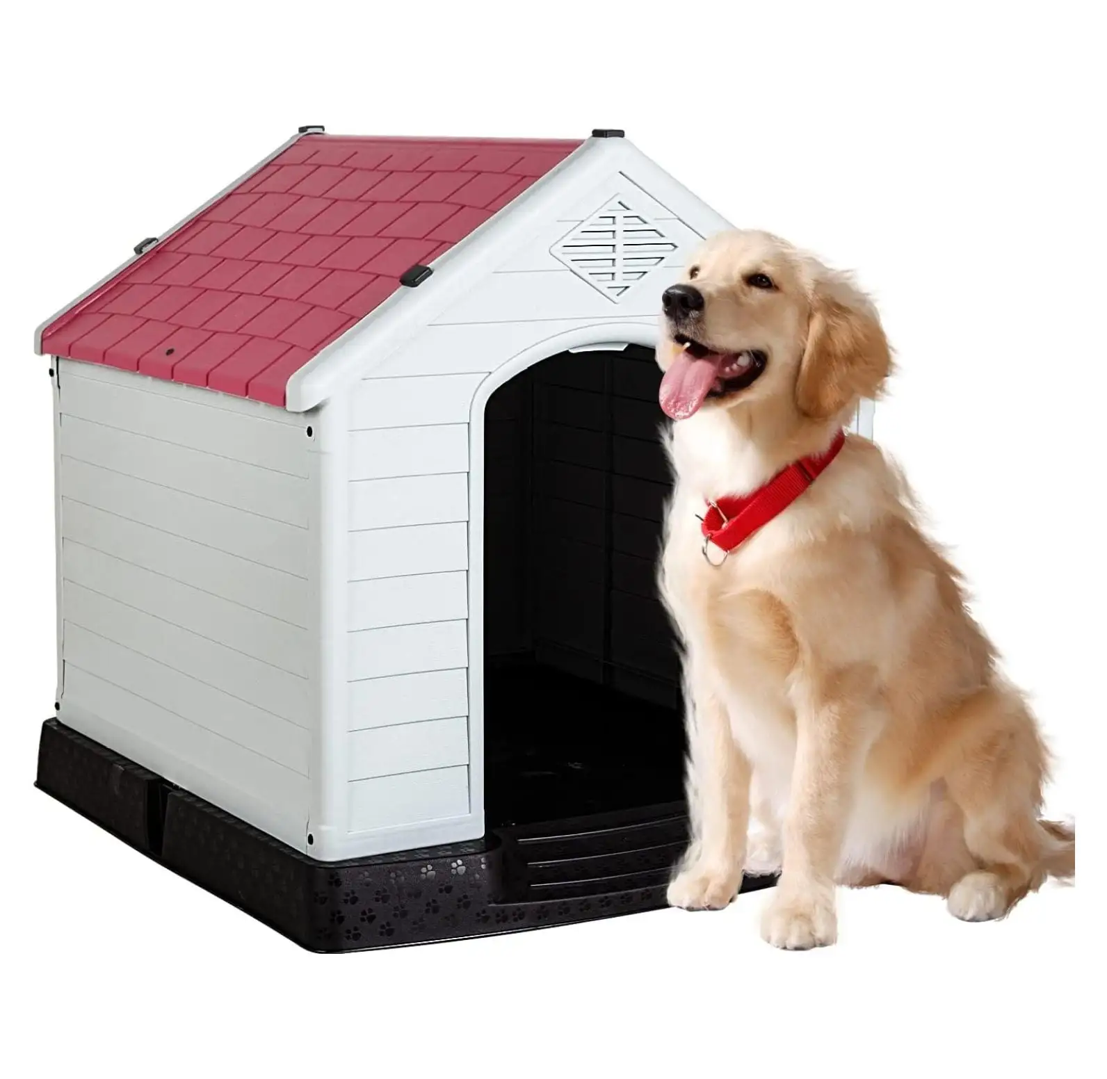 39Inch Large Dog House Insulated Kennel Durable Plastic Dog House for Small Medium Large Dogs Indoor Outdoor Weather & Water Resistant Pet Crate with and Elevated Floor.Red