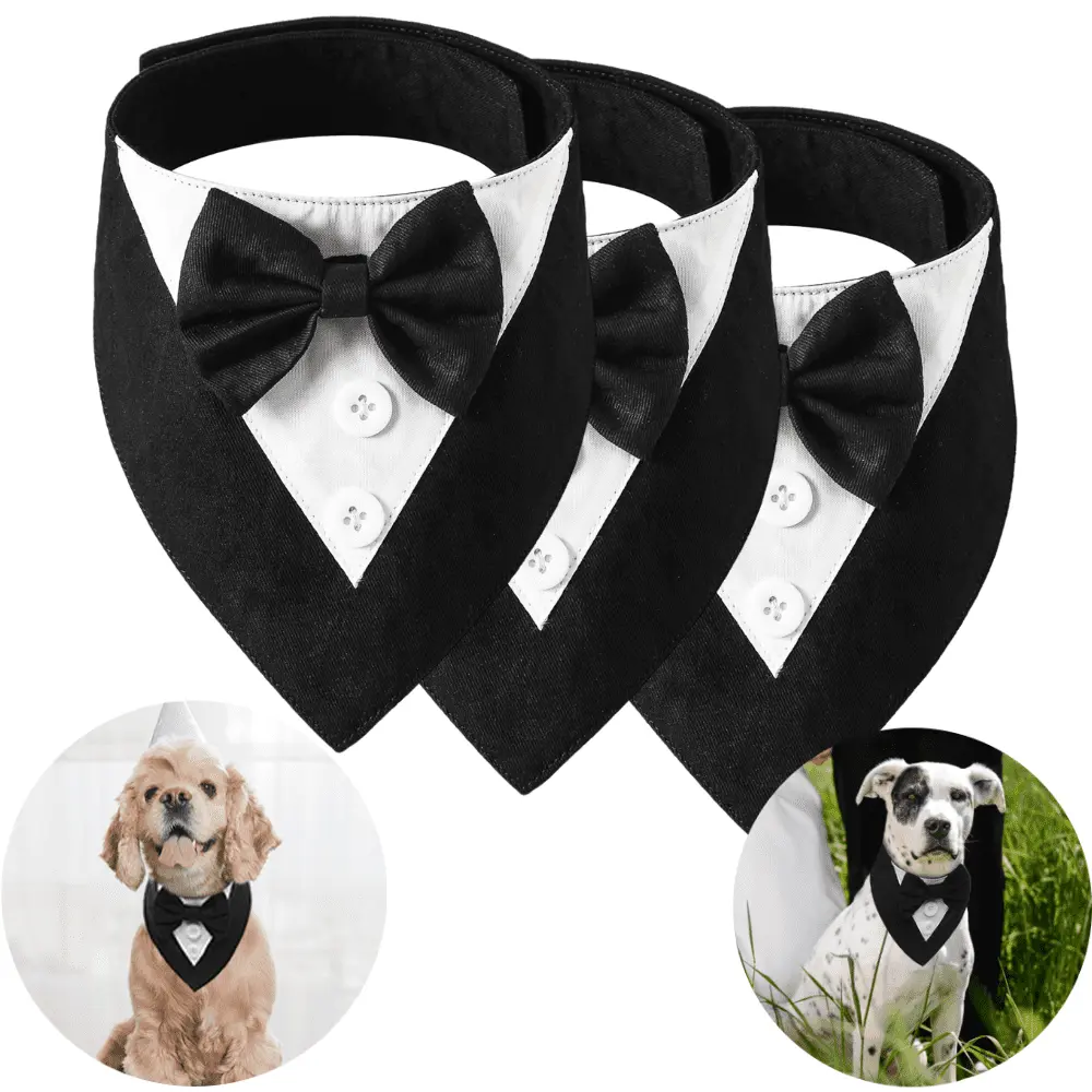 3PACK Dog Tuxedo.Formal Dog Wedding Bandana Dog Collar with Bow Tie Dog Birthday Costume Adjustable Pet Party Tux Dog Wedding Attire.Dog Valentines Outfit Cosplay for Small Medium Large Pets Black