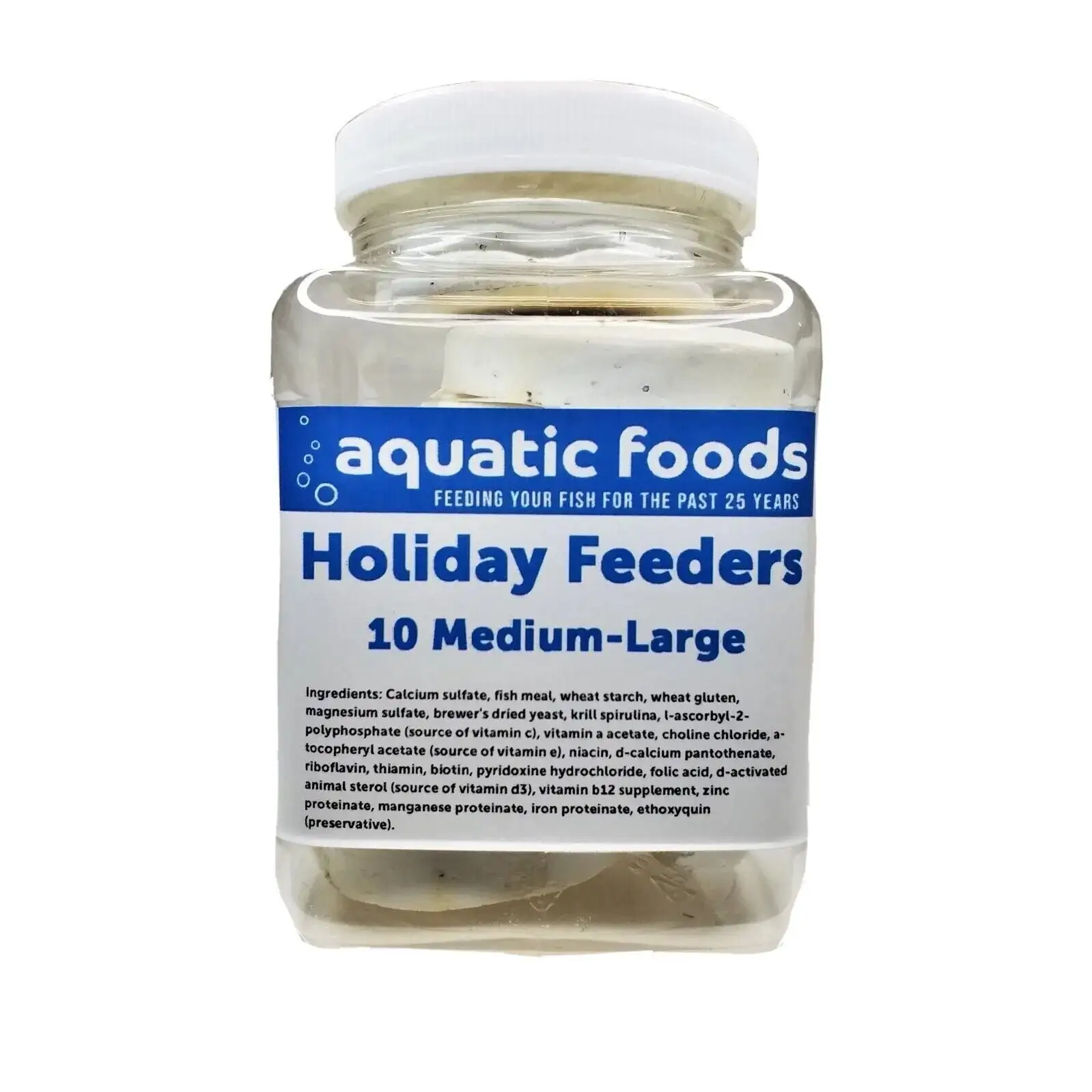 Holiday Feeders for Weekends. Holidays. Vacations for Tropical Fish. Shrimp. Snails. Crayfish. 10 Count Jar of Medium-Large