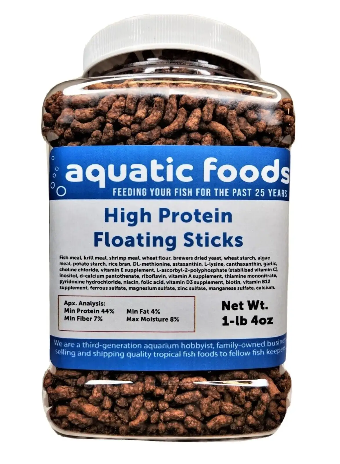 High Protein Floating Sticks for Arowana. Oscars. Koi. All Tropical Fish. apx size 3/16 x 3/8a?|1-lb & 4oz Med Jar