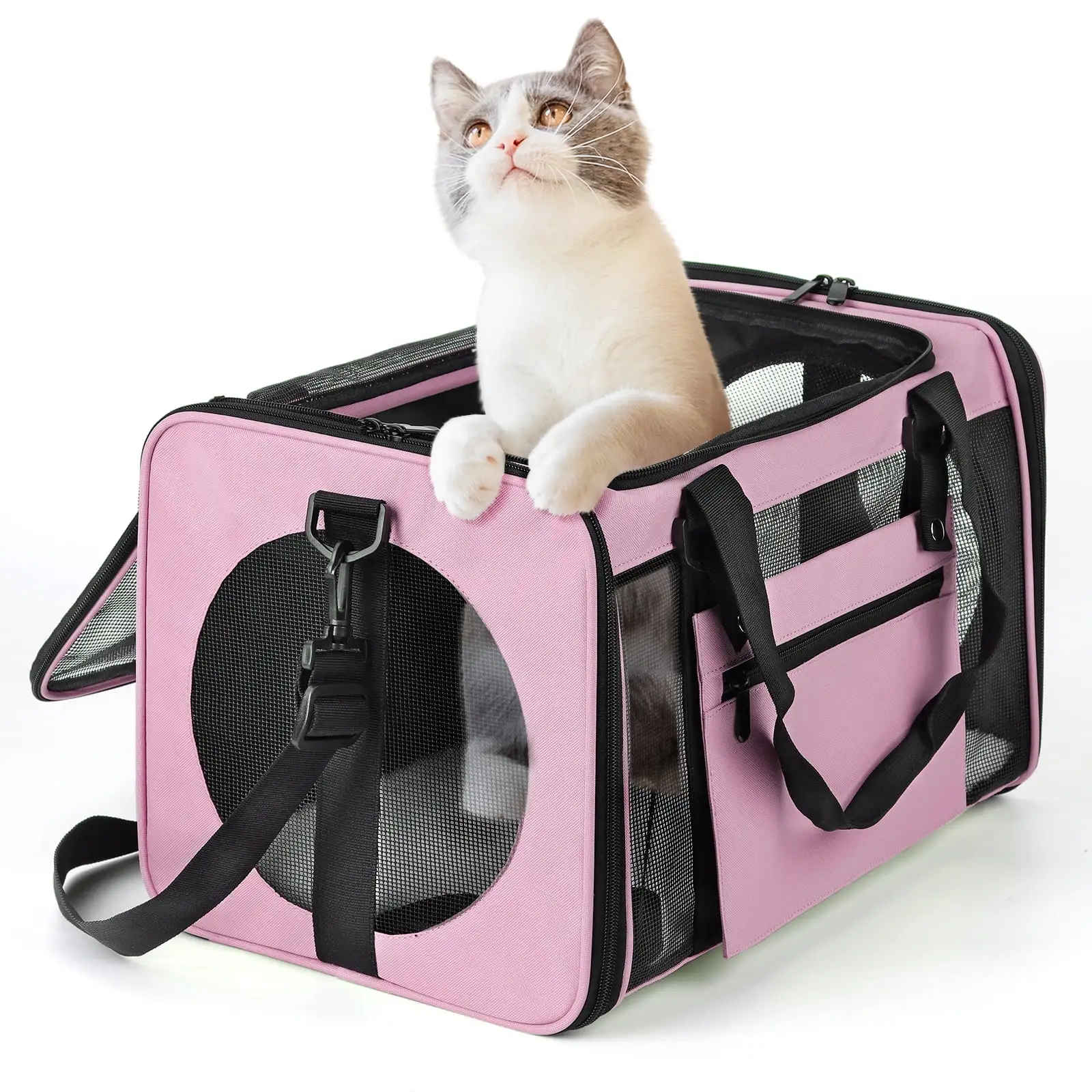 Oumilen Portable Soft-Sided Pet Travel Carrying Case For Cats and Dogs. All Size. Pink