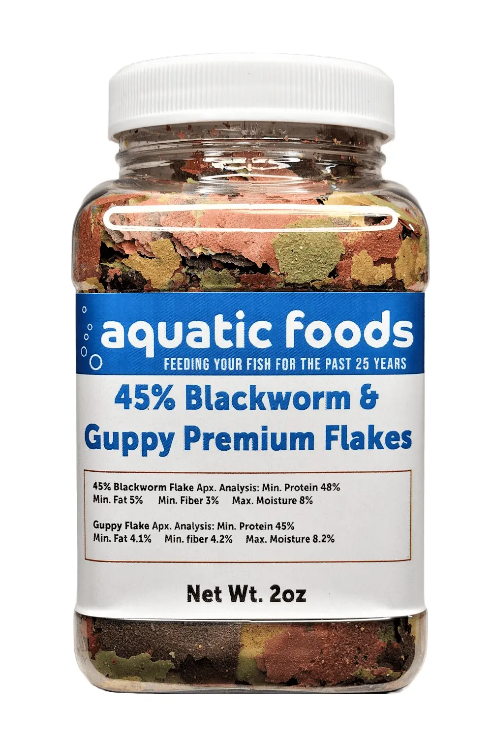 45% Blackworm & Guppy Premium Flakes for Guppies and All Community Tropical Fish. Aquatic Foods Flakes a?|2oz Small Jar