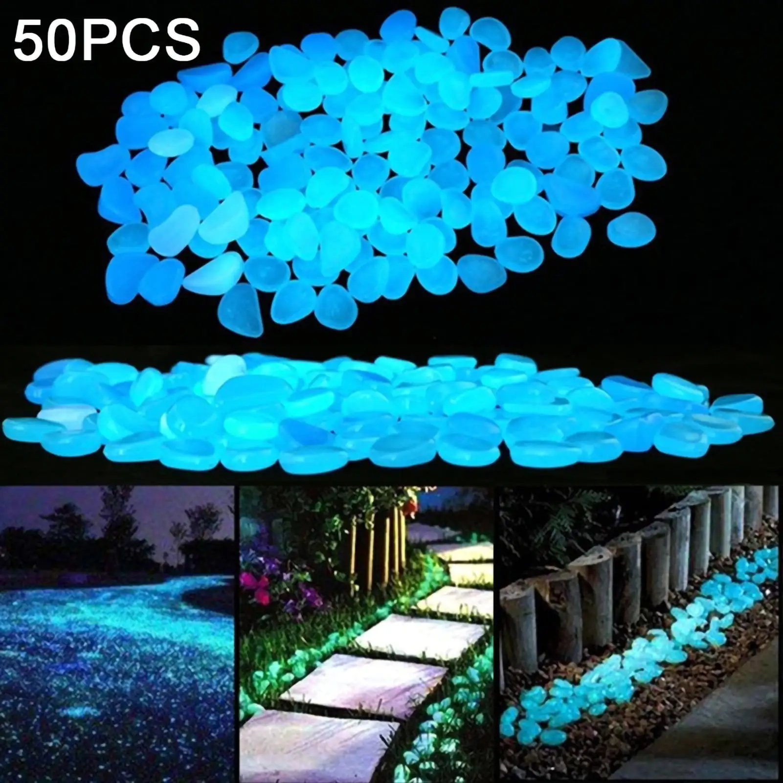 Wirlsweal 50Pcs Glow Pebble Irregular Shape Non-mineral Aquarium Decor Creative Glow Stones for Potting