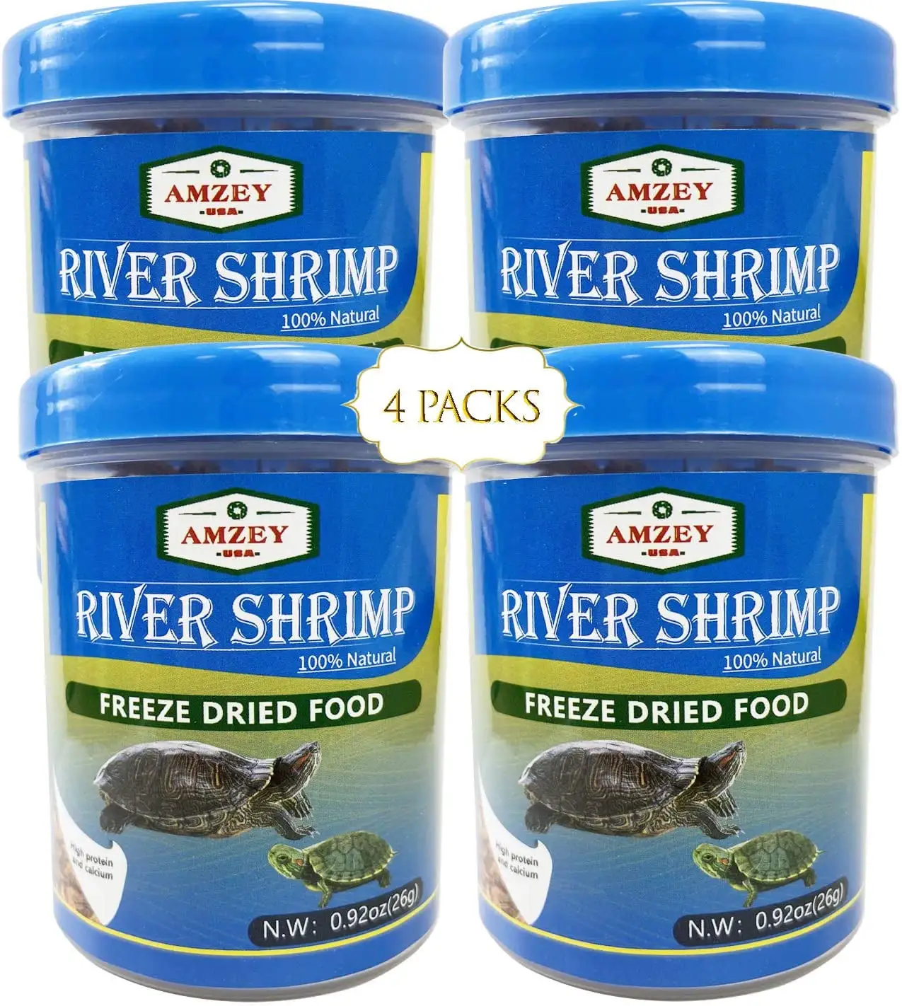 4 Pack 0.92 oz Freeze Dried River Shrimp-100% Natural Fish Food. High Protein Treats for Betta Fish. Goldfish. Cichlid. Guppy. Turtle. 3.68 oz Total