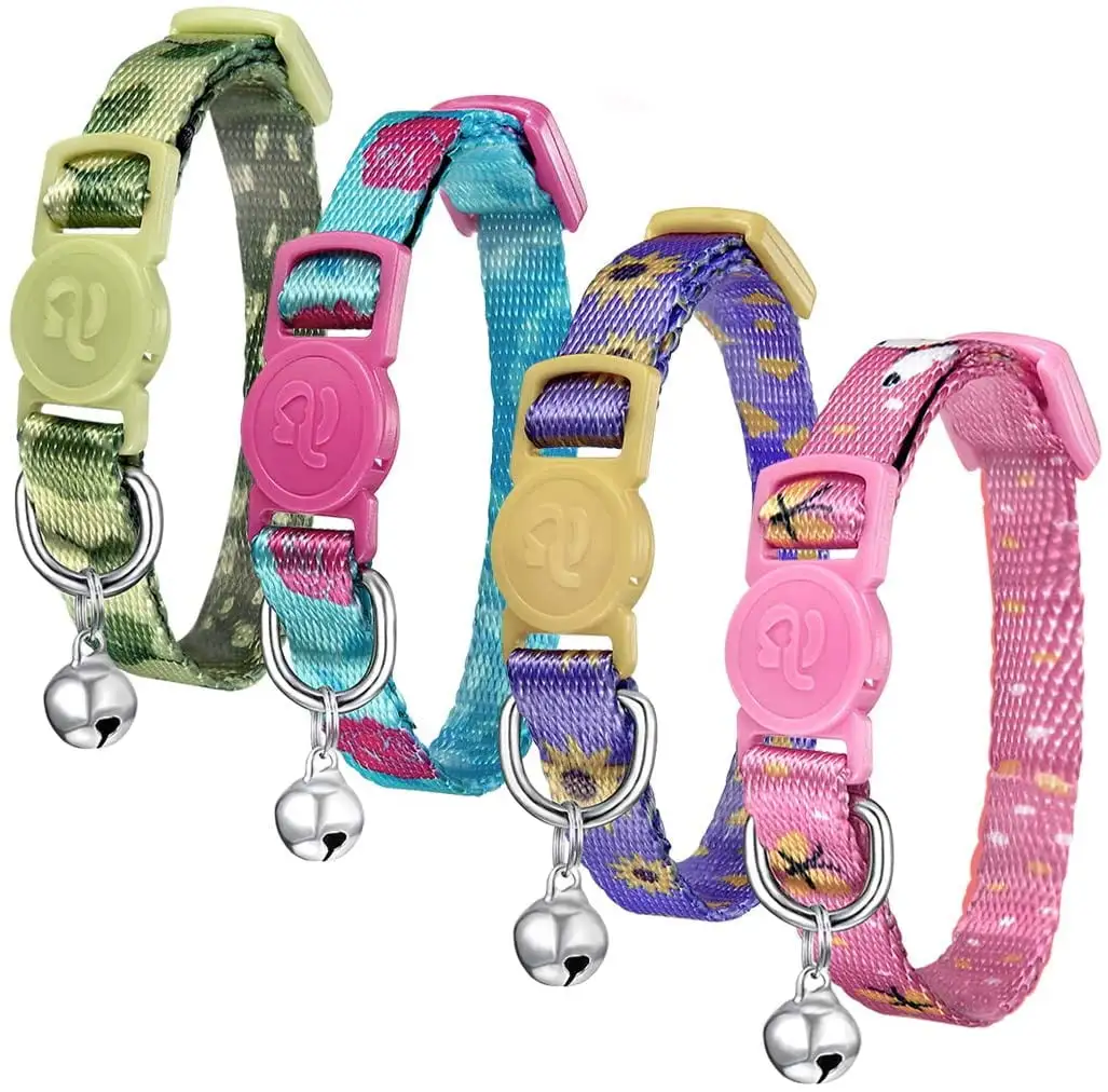 4 Pack Kitten Collar Breakaway with Bells Cute Fruit Pattern Kitten Collar Quick Release Safe Buckle 6?-8?