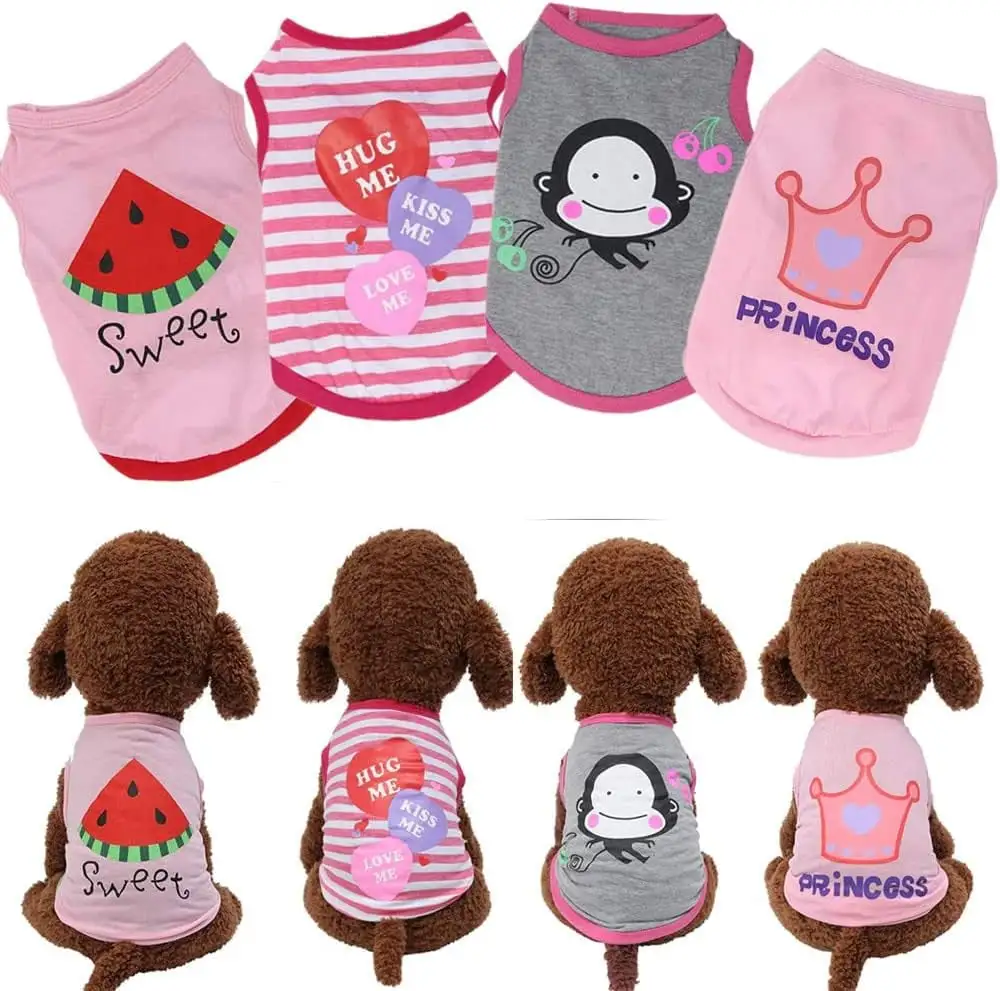 4 Packs Dog Shirt for Small Dogs. Riklu Dog Pink Vest Clothes for Girl XS