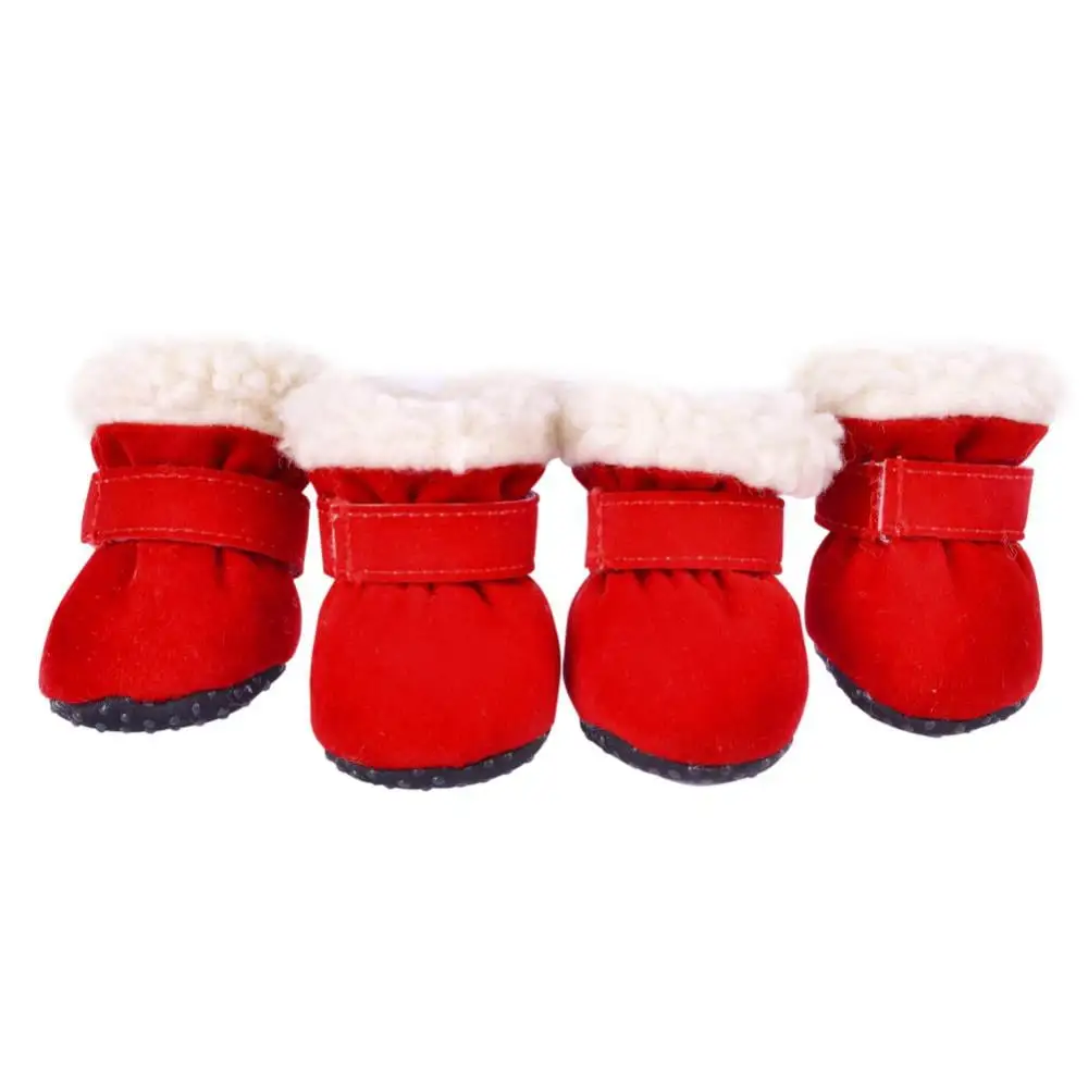 4 Pcs/Set Warm Small Dog Snow Boots Waterproof Suede Puppy Cat Booties Anti-Skid Pet Winter Shoes