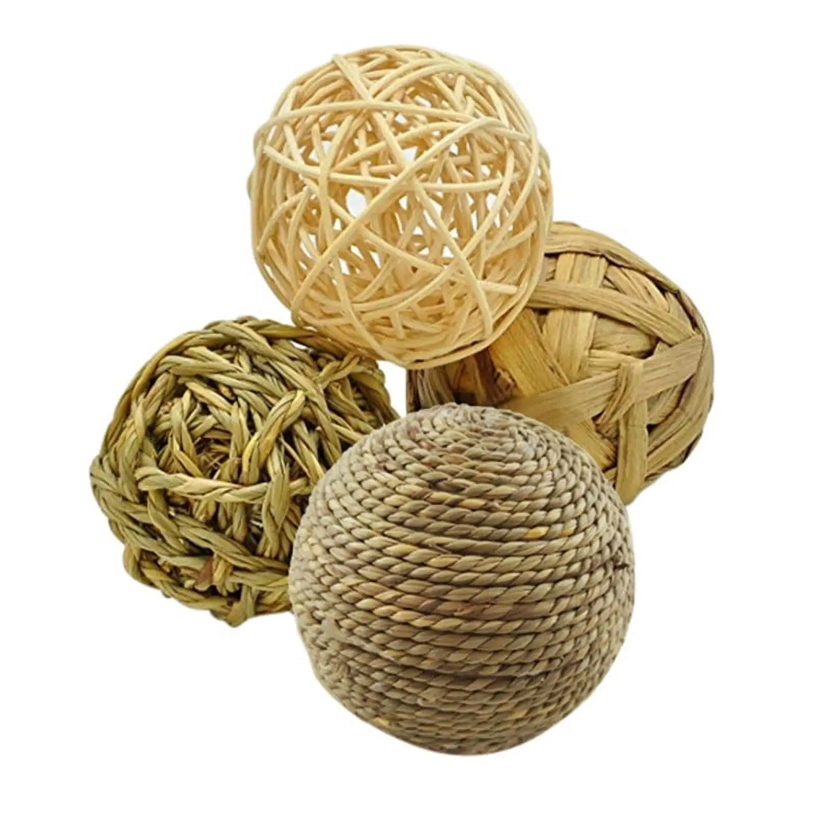 4 Pcs/lot Small Pets Rabbit Parrot Guinea Pig Chew Bite Toy Rattan Woven Straw Ball Foot Toys Set- Pet Cage Entertainment Accessories