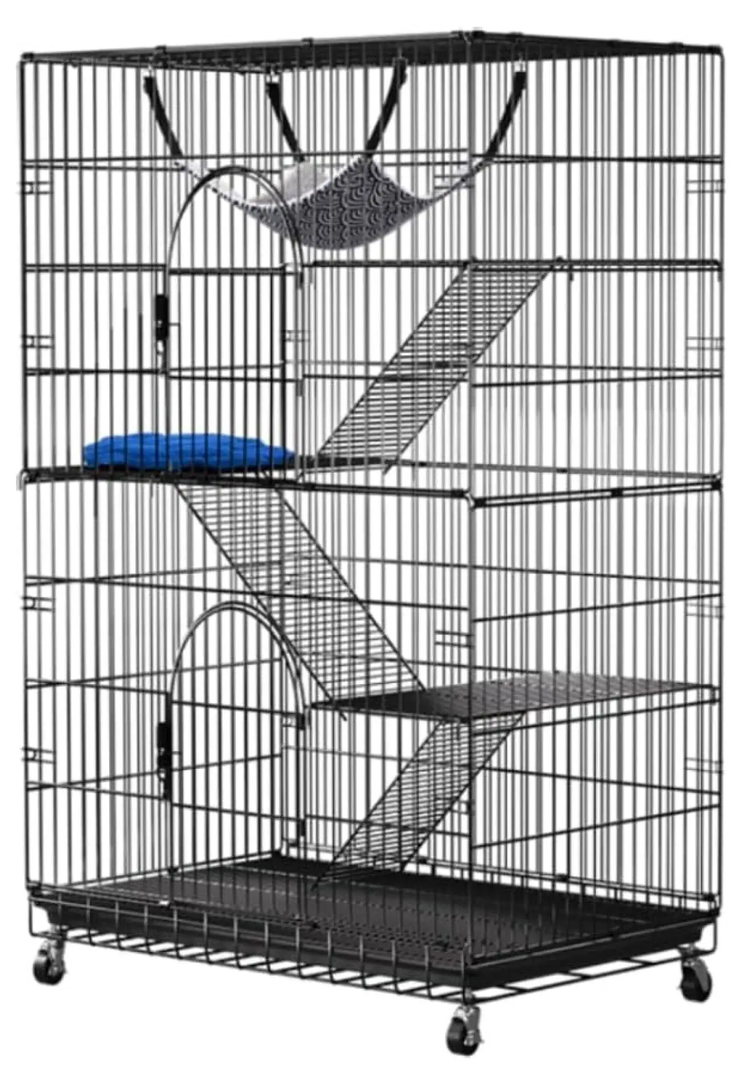 4-Tier Cat Cage Playepen Crate Kennel. Metal Small Animal Enclosure Indoor Outdoor with 3 Doors. Hammock & Pet Bed. 35.4 x 23.6 x 51.1