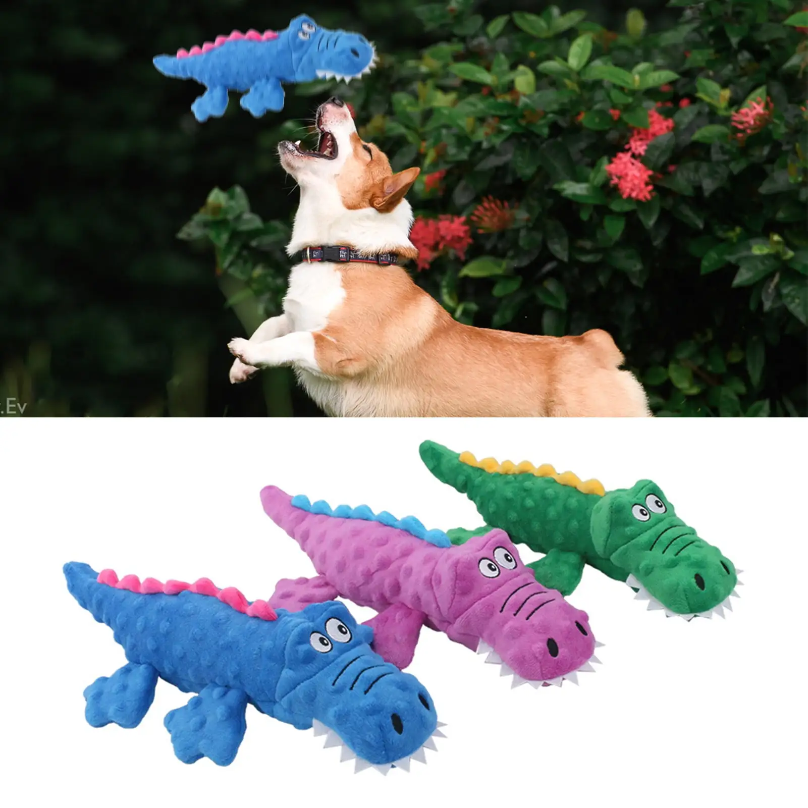 jiaroswwei Plush Gator Dog Toy Tear Resistant Lovely Lightweight Bite Resistant Hound Tough Plush Toy for Dog