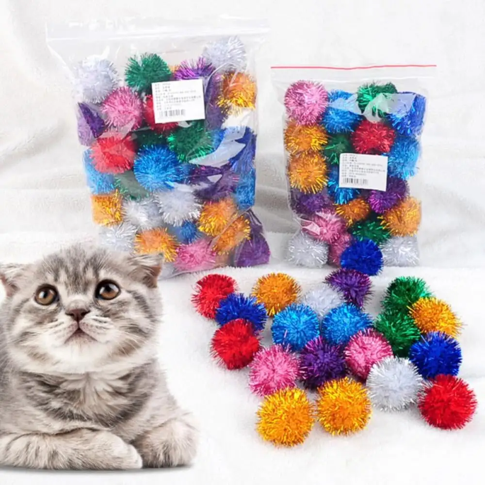 50PCS Cat Toys Sparkle Balls Pom Pom for Cats. Assorted Color Large Tinsel Balls for Cats. Glitter Balls for Cats. Crinkle Balls Kitten Toys. Interactive Cat Toy for Indoor Cats. Cat Balls 1.38