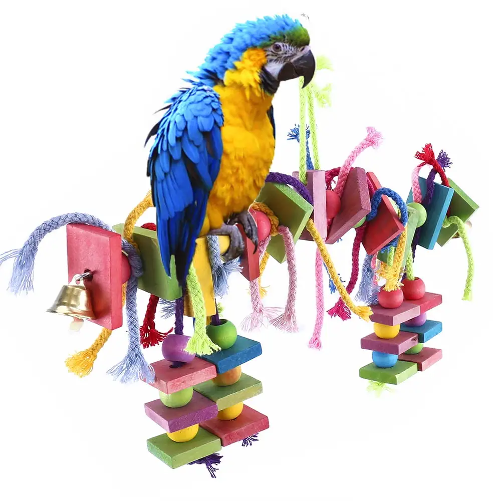 Pluokvzr Wooden Large Parrot Pet Bird Toys Perch Budgieckatiel Hanging Swing Cage