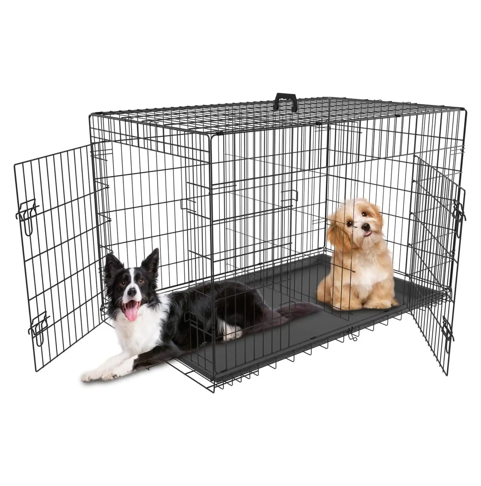 42 Inch Dog Crate for Medium Dogs Outdoor Dog Kennel Large Metal Wire Dog Cage Indoor with Double-Door. Divider Panel & Leak-Proof Tray