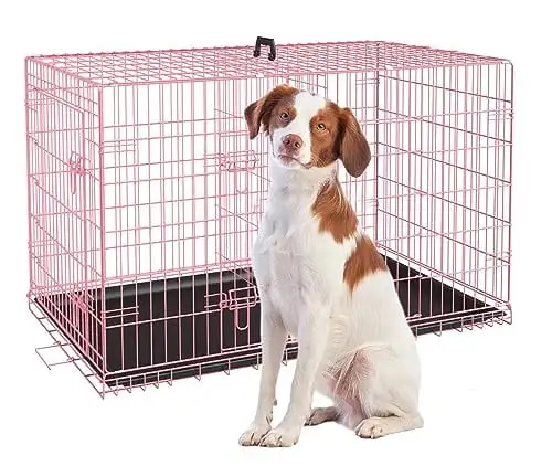 42 Inch Extra Large Dog Crate. Heavy Duty Dog Crates for Large Dogs. Metal Wire Folding Dog Cage with Removable Trays. Locks. Double-Door. Divider Panel. Handle. XL Dog Crate Pet Crate (42 in. Pink)