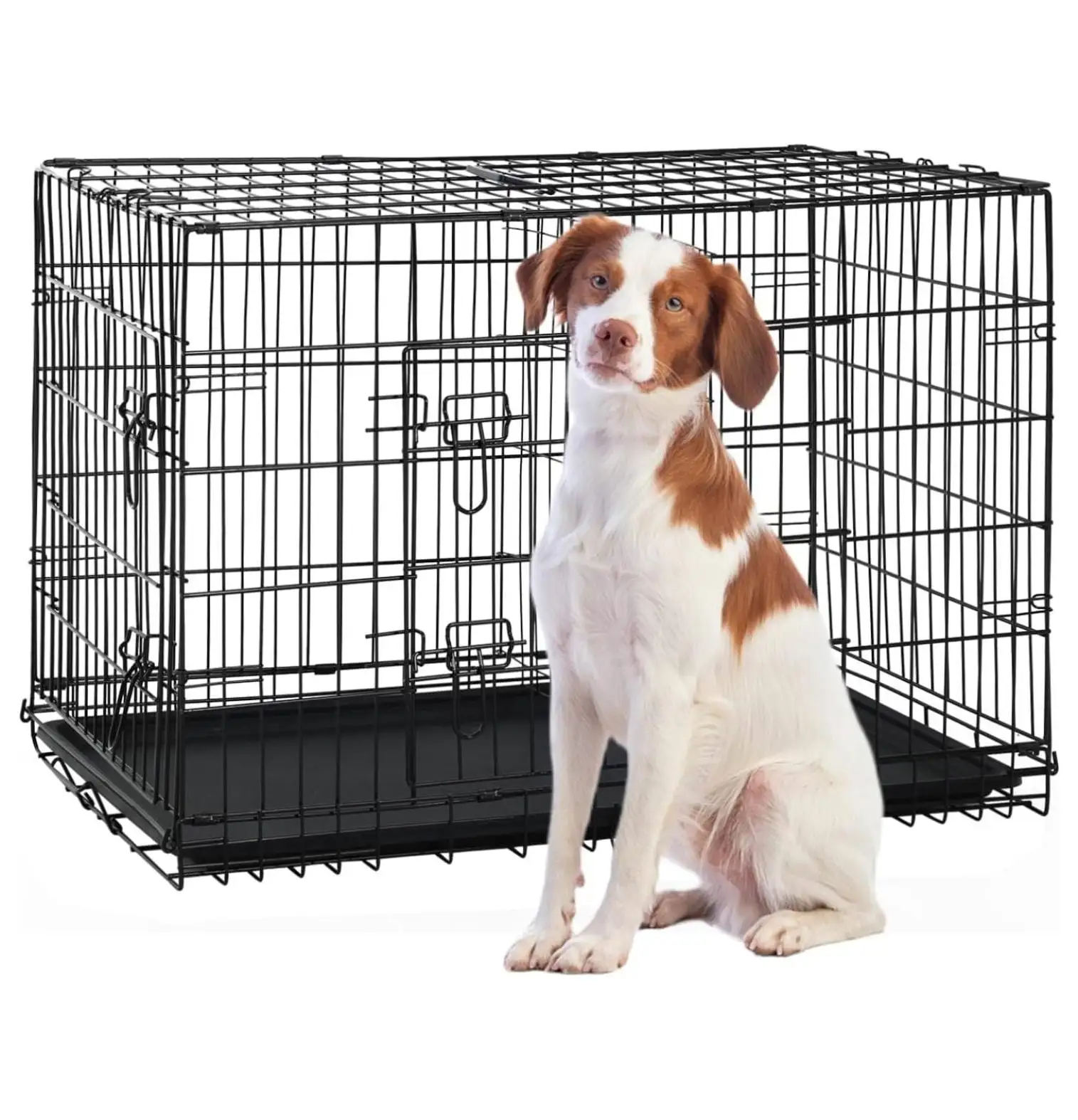 42 Inch Extra Large Dog Crate. Heavy Duty Dog Crates for Large Dogs. Metal Wire Folding Dog Cage with Removable Trays. Locks. Double-Door. Divider Panel. Handle. XL Dog Crate Pet Crate (42 in. Black)