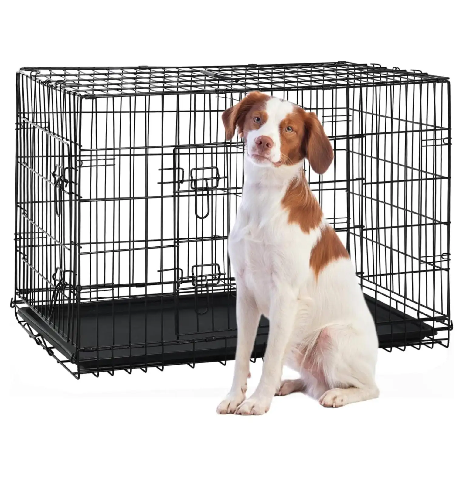 42 Inch Extra Large Dog Crate. Heavy Duty Dog Crates for Large Dogs. Metal Wire Folding Dog Cage with Removable Trays. Locks. Double-Door. Divider Panel. Handle. XL Dog Crate Pet Crate (42 in. Black)