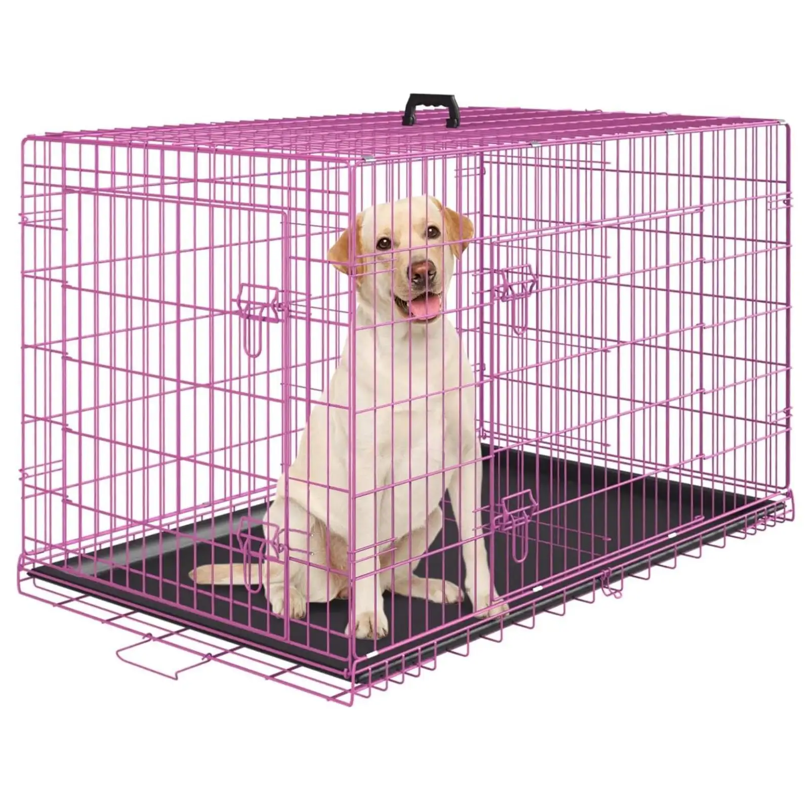 42 Inches Dog Crate Large Foldable Dog Kennel Metal Wire Pet Dog Cage with Double-Door Leak-Proof Tray Divider Panel and Handle for Dog Cat Pet. 42X30X27