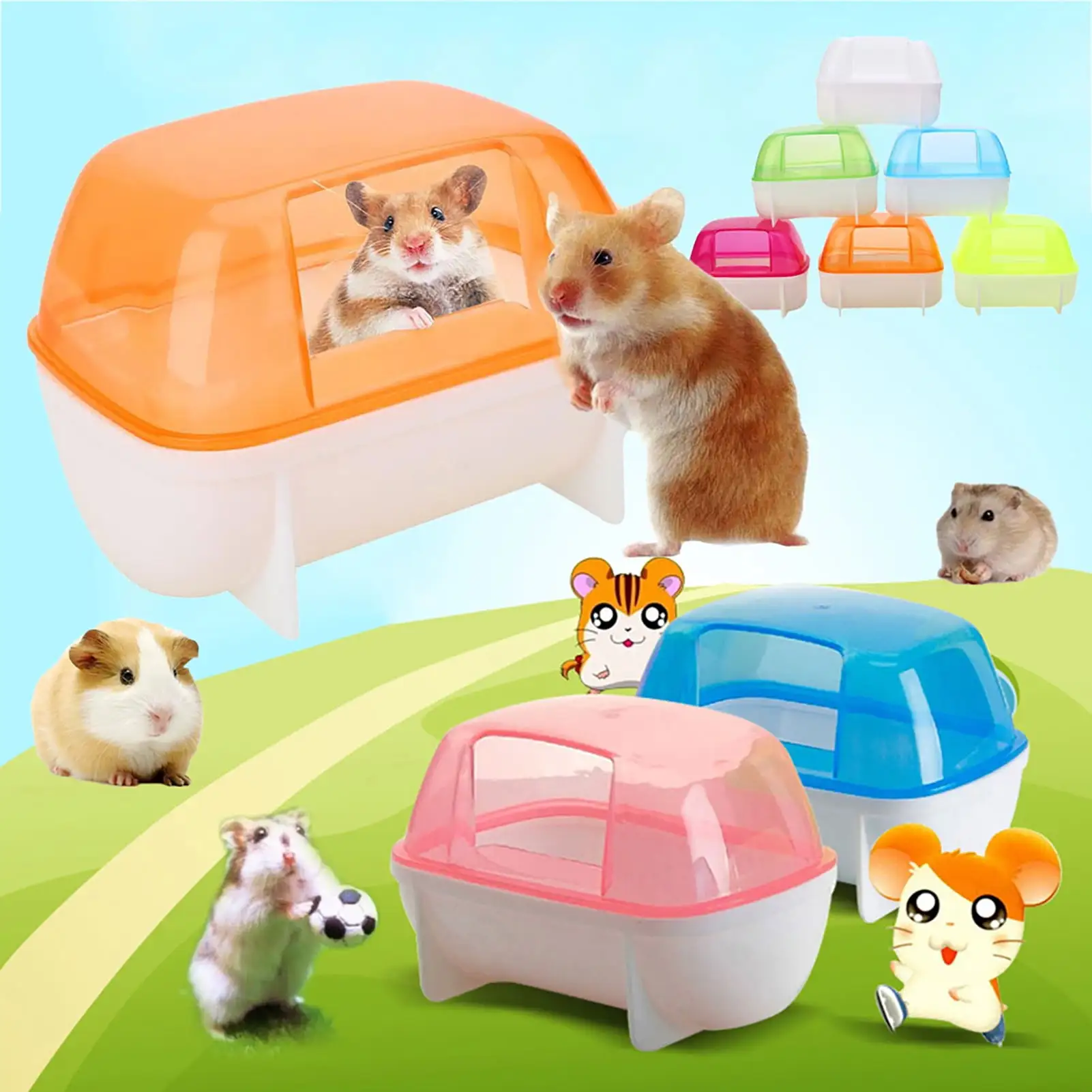 Visland Pet Hamster Bath House.Chinchilla Bathroom Sauna Toilet Small Animal Transparent Sand Room Rat Hideout Nest Cave Cage Hut. Random Color