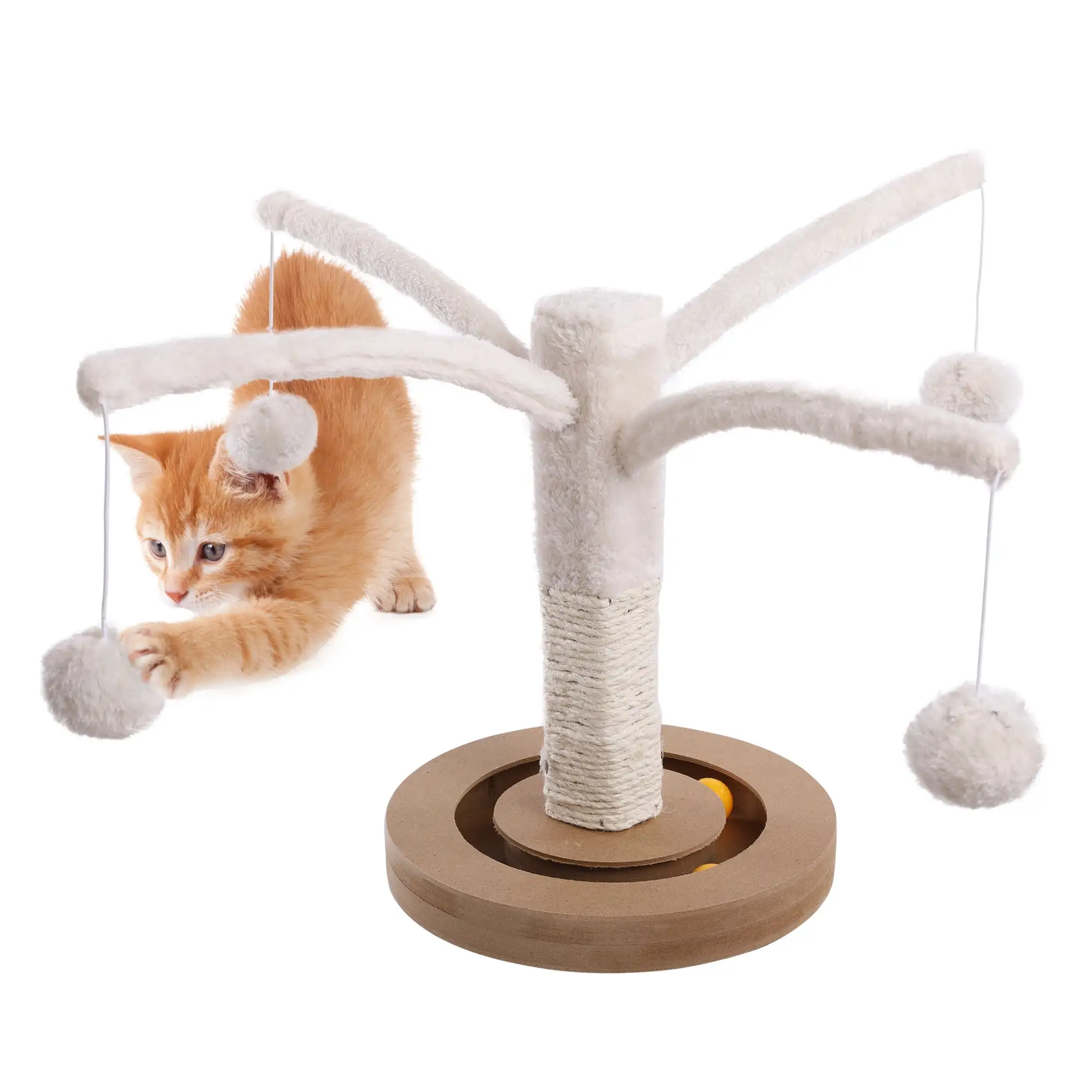 BRKURLEG Cat Scratching Post Tree. Cat Scratcher with Sisal Rope Spring Branches Cat Interactive Plush Ball Toy. Claw Scratch for Indoor Cats Kittens Play and Relax. Cat Supplies