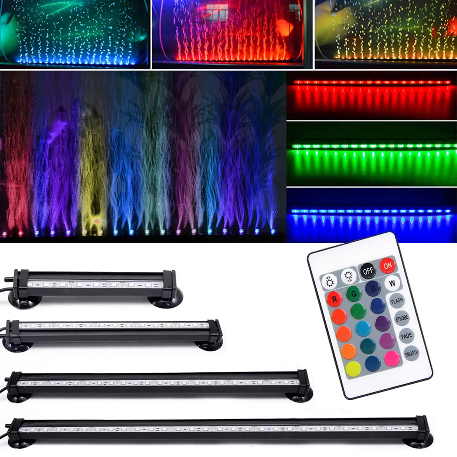 KBOOK Aquarium Fish Tank LED Light RGB Air Bubble Light With Remote Control 6.3-18.1