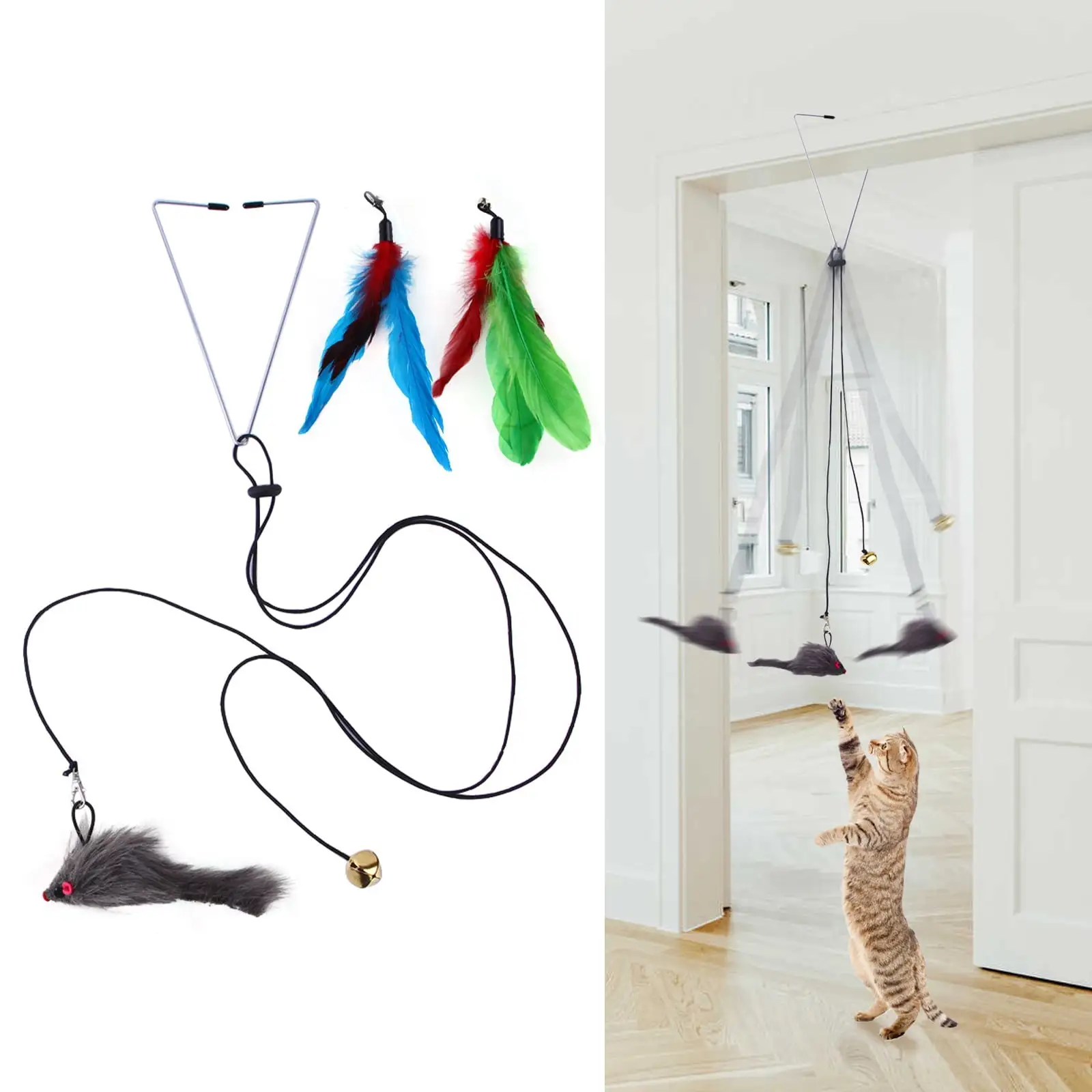 Spiral Clamping Teasing Cats Toys Funny Simulation Feather Door Hang Home For Kitten Playing Teaser