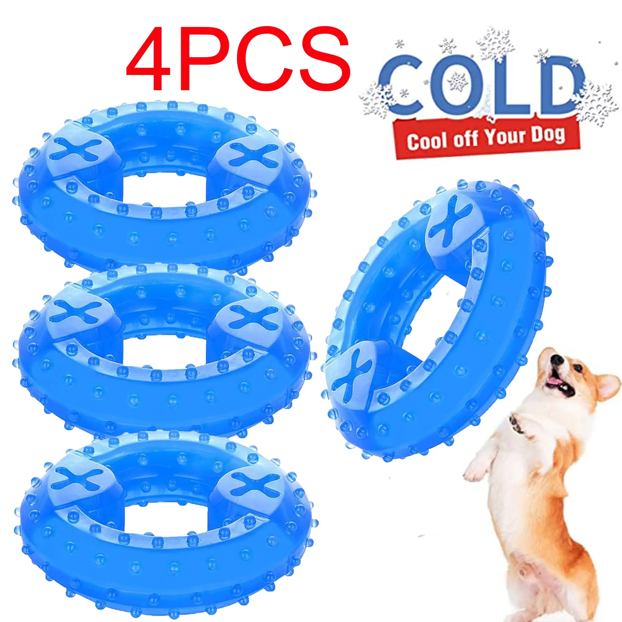 4Pcs Pet Teether Cooling Chew Toy for Dogs Teething Toy for Puppies. Fit with Treats for More Fun